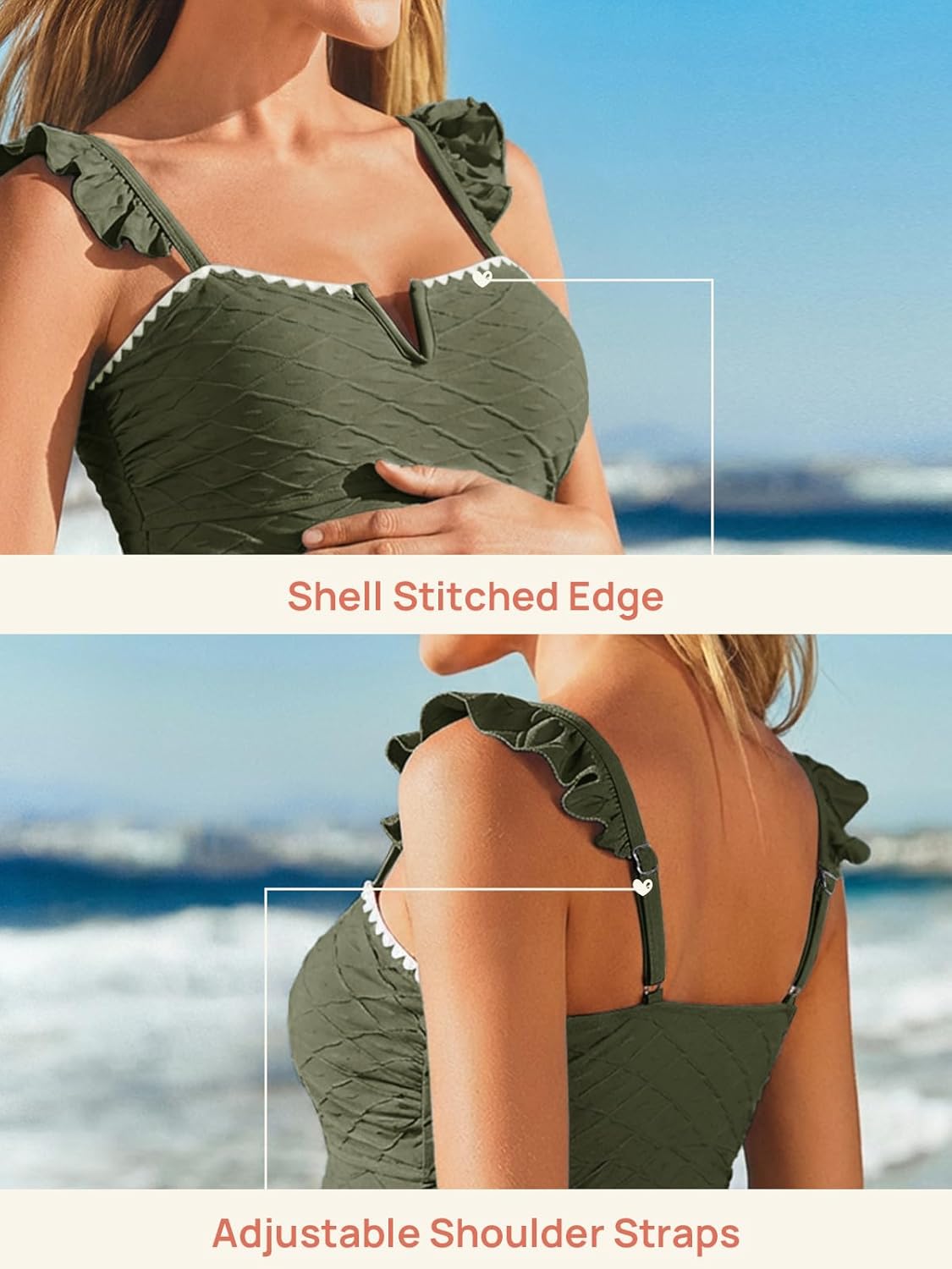 Summer Mae Ruffle Ribbed Maternity Swimsuit One Piece V-Wire Bathing Suit Shell Stitched Adjustable Straps Pregnancy Swimwear - Image 5