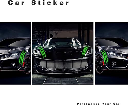 Miniatura 3 de 2 calcomanías de vinilo para faros delanteros, rayas de monstruo, para autos deportivos, SUV, camioneta, ventana, motocicletas, etc. (verde)
