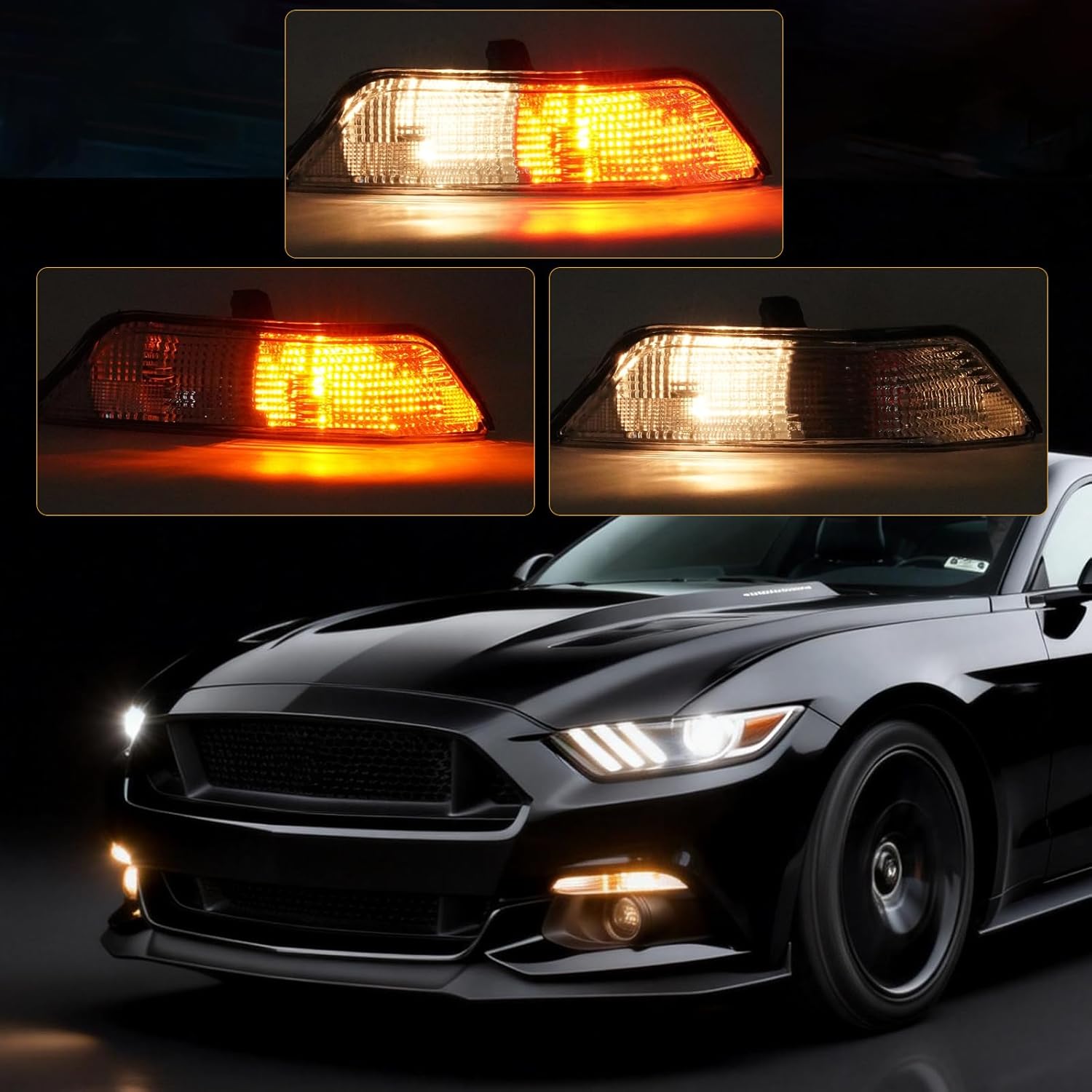 Turn Signal Replacement Fit For 2015 2016 2017 Ford Mustang, Front Side Marker Lamps/Corner Lights w/Bulbs for FO2521191 FO2520191,Pair Daytime Running Lights