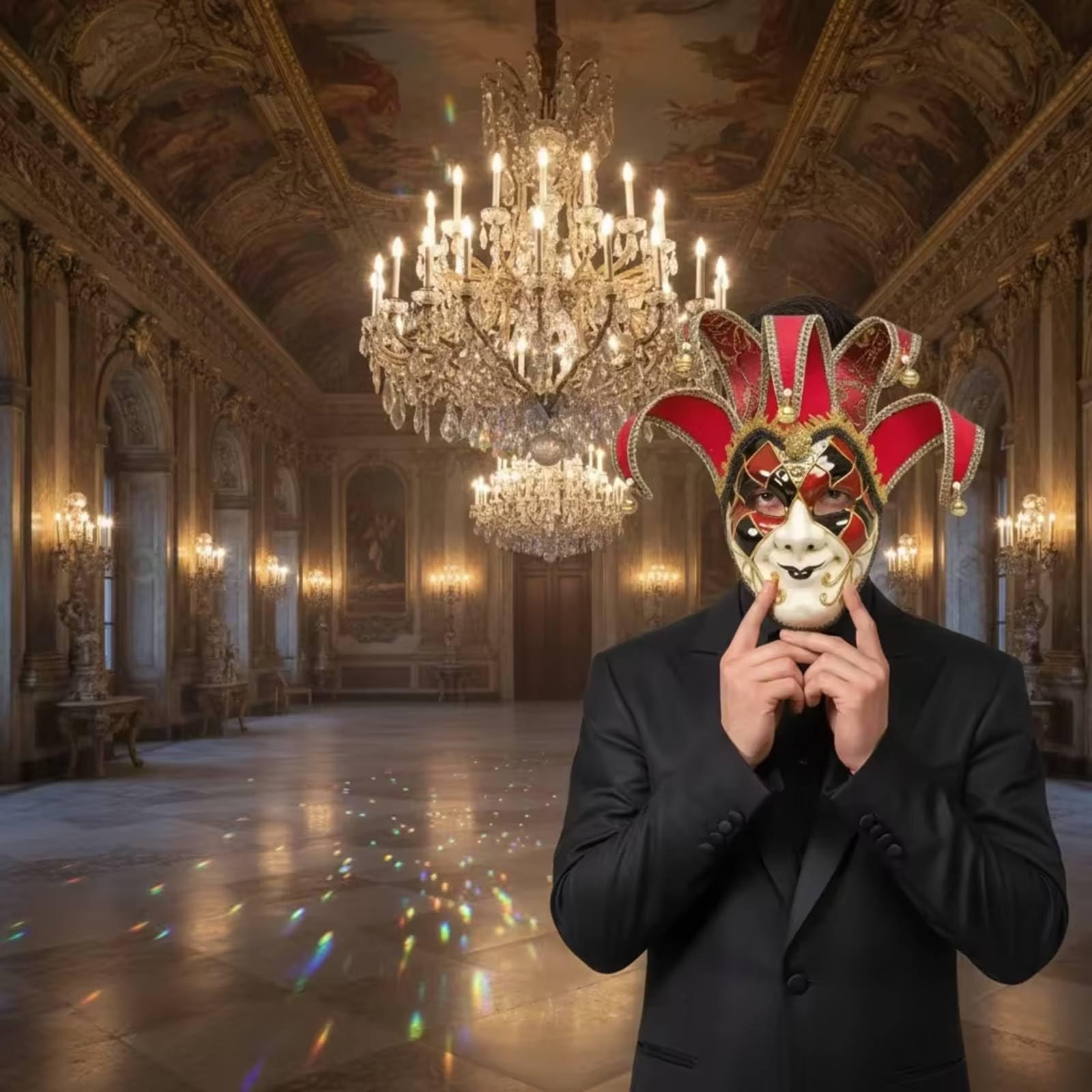 Maschera Veneziana Drammatico Maschera da Giullare Popolare Decorazione per Carnevale