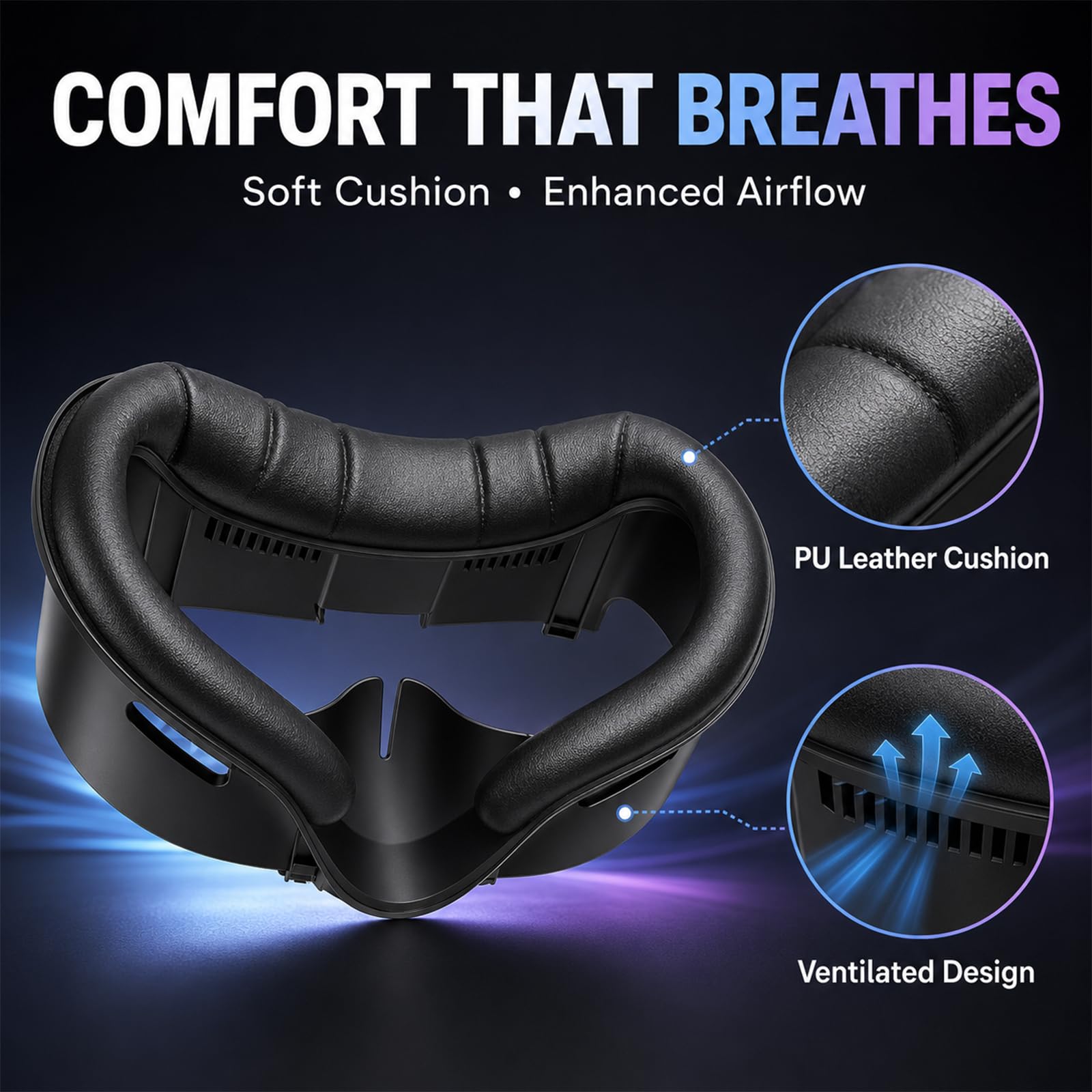 Interfaccia Facciale V3 Ventilata Compatibile con Meta Quest 3, Cuscino Viso Pelle Pu Anti Luce e Anti Sudore, Supporto Sostituzione Confort Accessorio VR (Non Adatta per Meta Quest 3S)