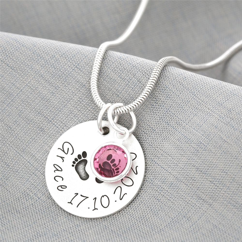 Namenskette zur Geburt 925 Silber Geschenk Schmuck zur Geburt Babyfüße Kette mit Namen Namensketten Mama Halskette Mütter Silberschmuck Gravur | HANDMADE IN GERMANY