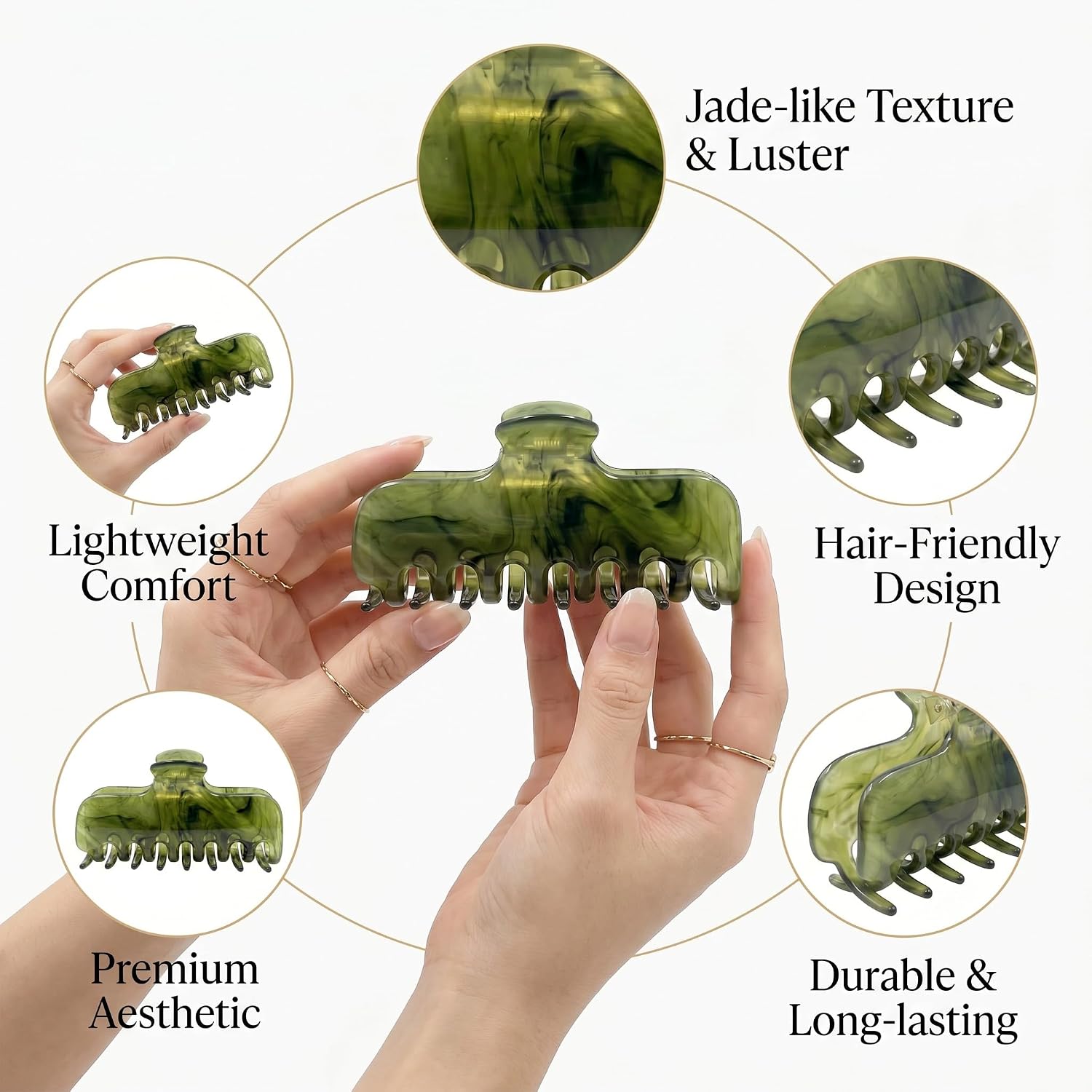4 Inch Large Acetate Claw Clip for Women,Green Hair Clip | Rectangle Square Jaw Clips, Non Slip Firm Grip Hair Accessories Suitable for Fine Thick Hair