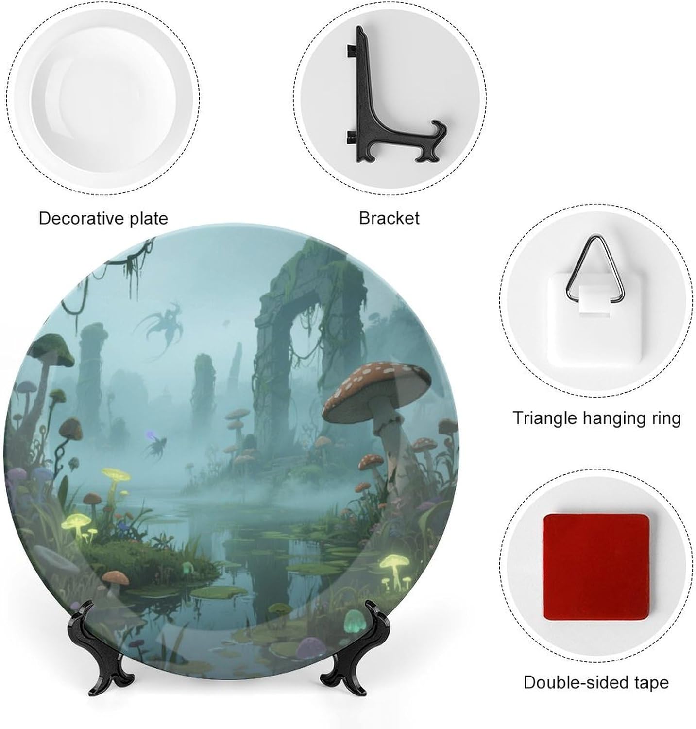Bone China Decorative Plates Mysterious Swamp Ceramic Decorative Plate Wall Decor with Display Stand Ceramic Ornaments for Wall Hanging Decoration