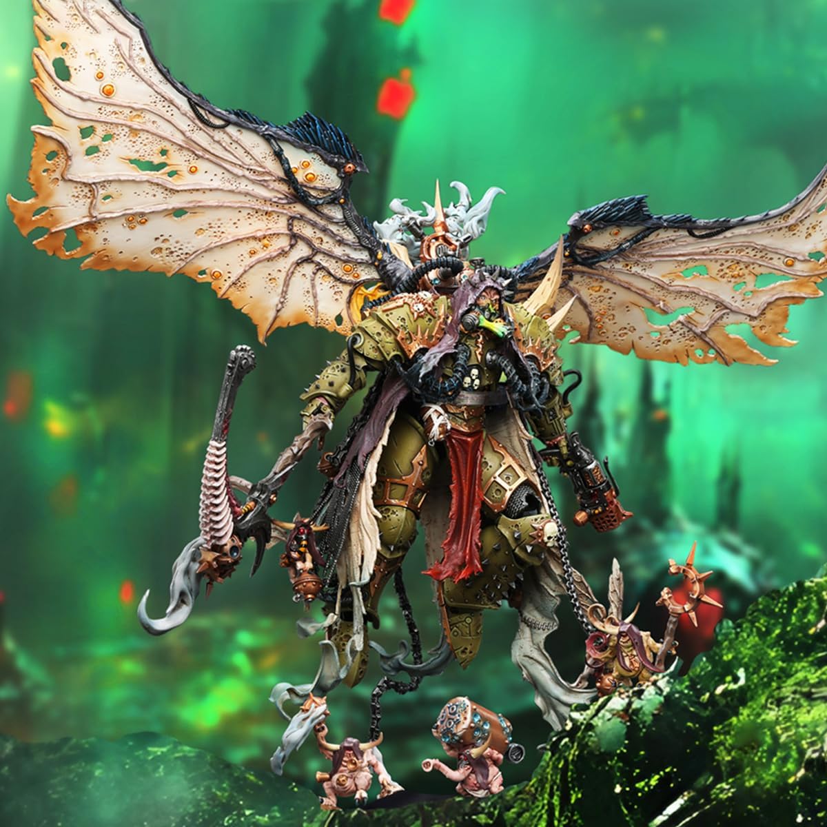JOYTOY 1/18 Action Figure Warhammer 40K Mortarion,Daemon Primarch of Nurgle - with Ancient Weapons‘The Lantern' and ‘Silence' Collection Model Birthday Gift ! 15+Age 8.35inch JT02564