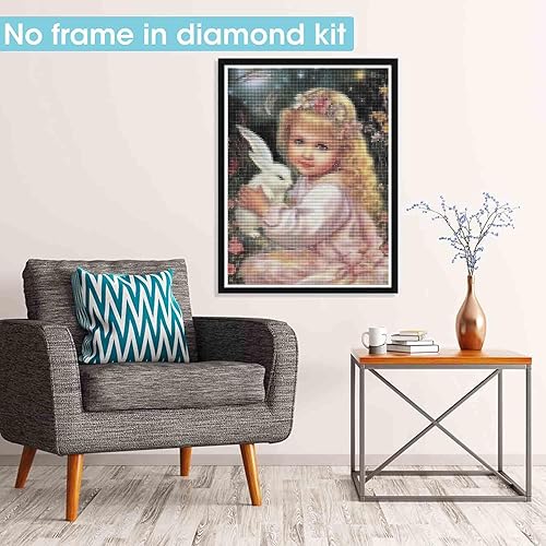 Miniatura 2 de Pavemlo Kits de arte de diamantes 5D para adultos, ángel niña, arte de diamantes de taladro completo, pintura de conejo con diamantes, arte de punto