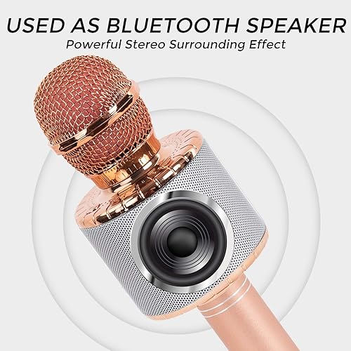 Miniatura 5 de JMFinger Micrófono de karaoke para niños y adultos, micrófono Bluetooth portátil inalámbrico con luces LED, los mejores regalos (oro rosa)