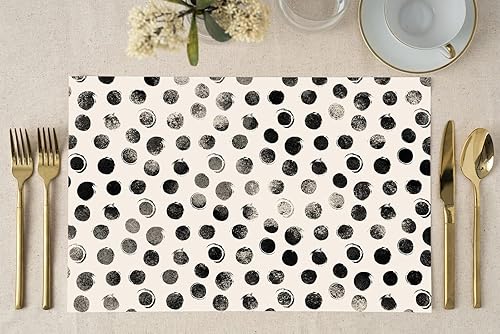 Miniatura 2 de DIGIBUDDHA Manteles individuales de lunares negros y grises con diseño moderno y elegante de círculos de 17 x 11 pulgadas, manteles individuales