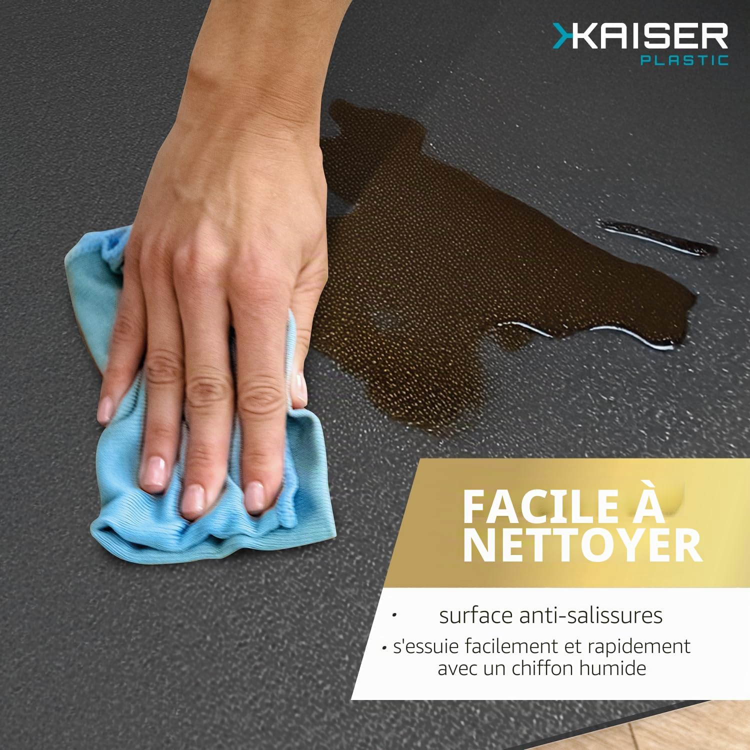 Kaiser Tapis de protection de sol noir pour chaise et bureau, différentes tailles, sous-main antidérapant pour chaise de bureau, fabriqué en Allemagne