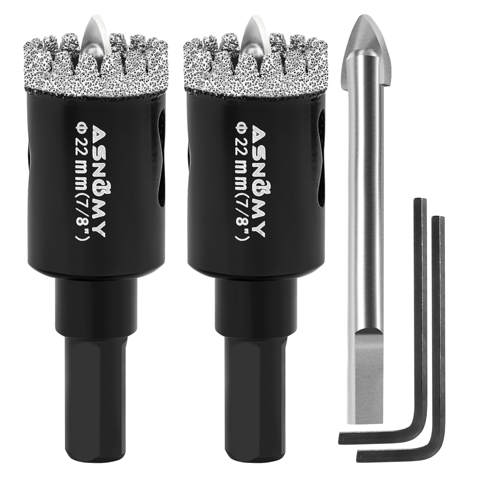 2Pcs 7/8 Inch Diamond Hole Saw with Pilot Drill Bit, 7/8" Serrated Brazing Tile Hole Saw Diamond Core Drill Bits with Guiding Bit for Ceramic
