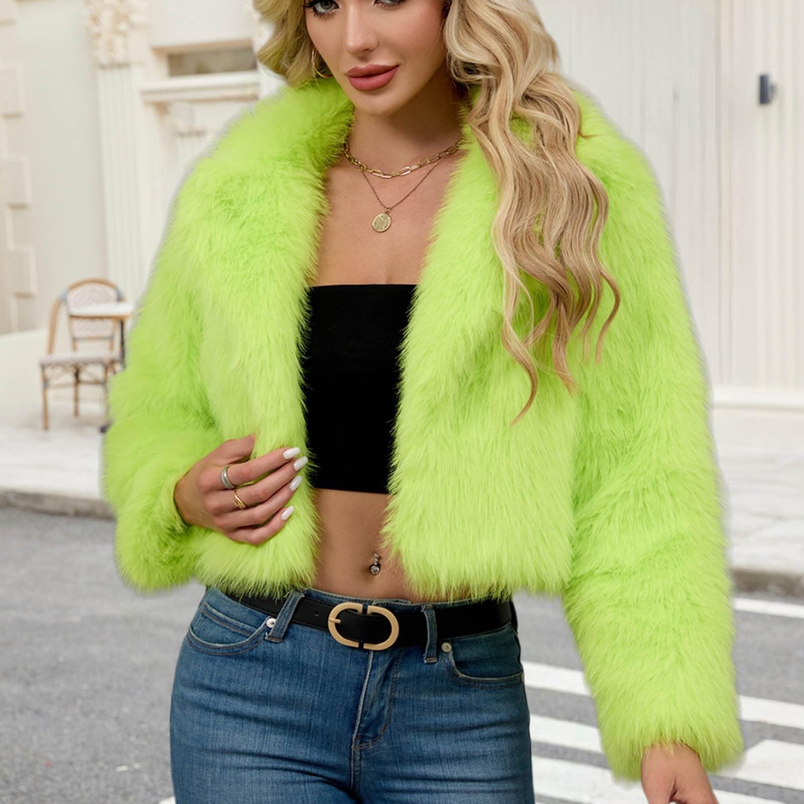 Chaqueta de Sintética de Lujo Abrigo Corto con Cuello Elegante Cárdigan Holgado para Mujer
