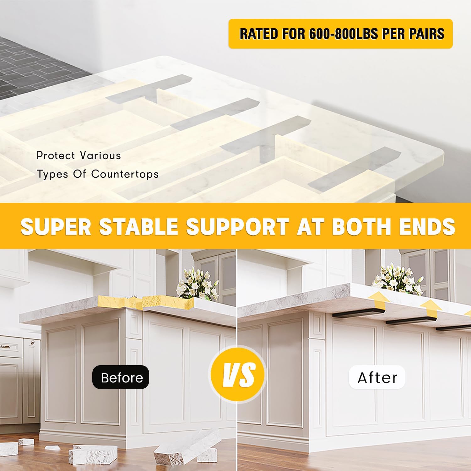 Hidden Countertop Support Bracket 18 Inch 2 Pack Heavy Duty Granite Support Bracket for Kitchen Island Bar Top Countertop