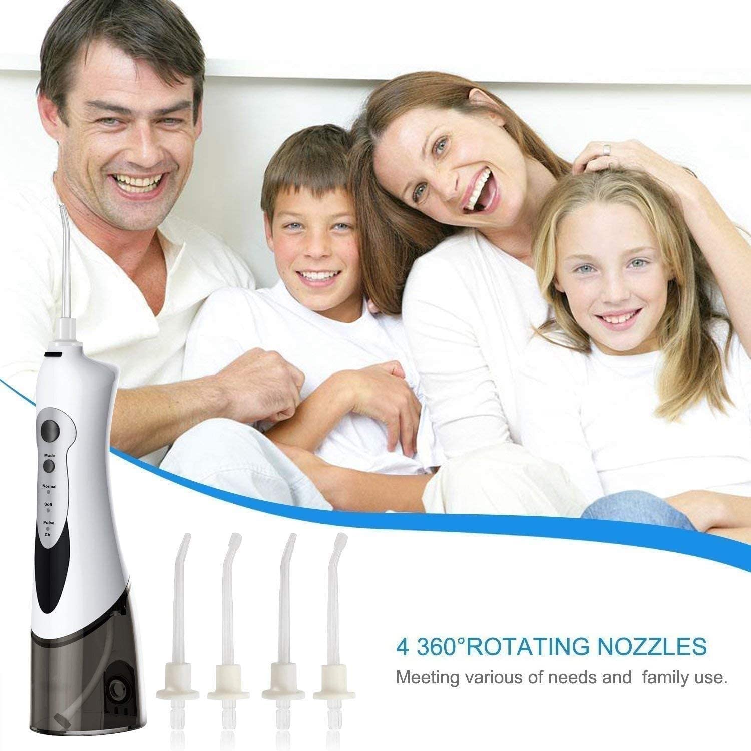 GeRRiT Water Flosser ML Irrigador bucal dental inalámbrico, 3 modos y 4 puntas de chorro, IPX7 a prueba de agua con bolsa de viaje, limpiador de dientes impermeable recargable for el hogar y los viaje