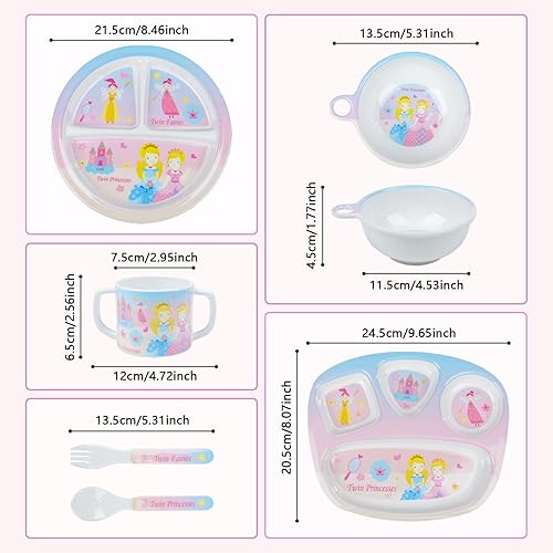Miniatura 2 de ufengke Juego de vajilla de melamina de 6 piezas para niños y niños pequeños, incluye 2 platos, tazón, tenedor y cuchara, cubiertos, apto para