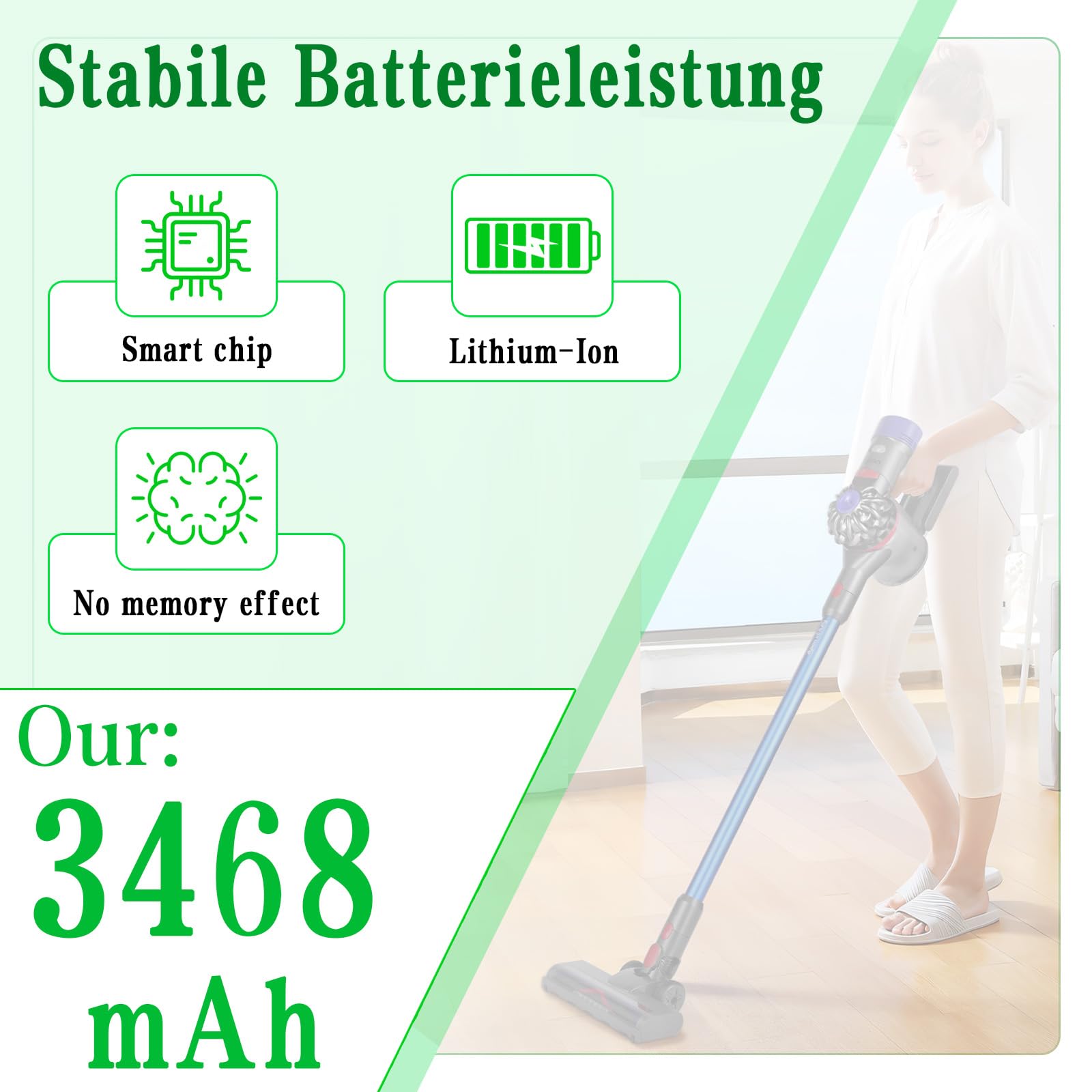Akku 3468mAh Ersatzakku für Roborock H6 H7 Akku-Staubsauger, Kompatibel mit H6M1A H7M1A R200001 9.02.0211 9.02.0098, 22V