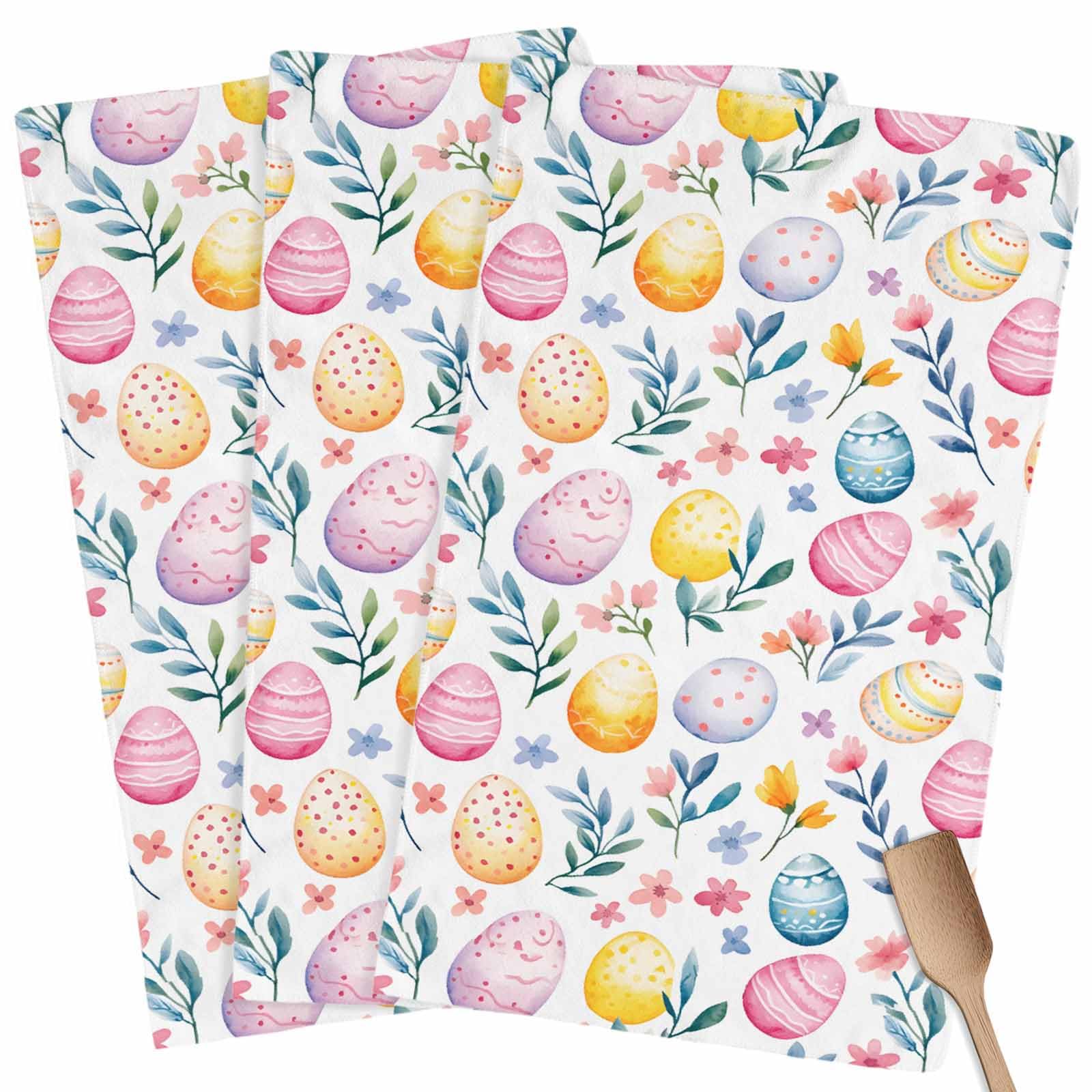 Easter Kitchen Towels Easter Eggs Colorful HHand Towels Spring Flower Seasonal Spring Decoration Dish Towel Soft Absorbent Quick Drying 3 Pack Dish Cloths 18x28 Inch