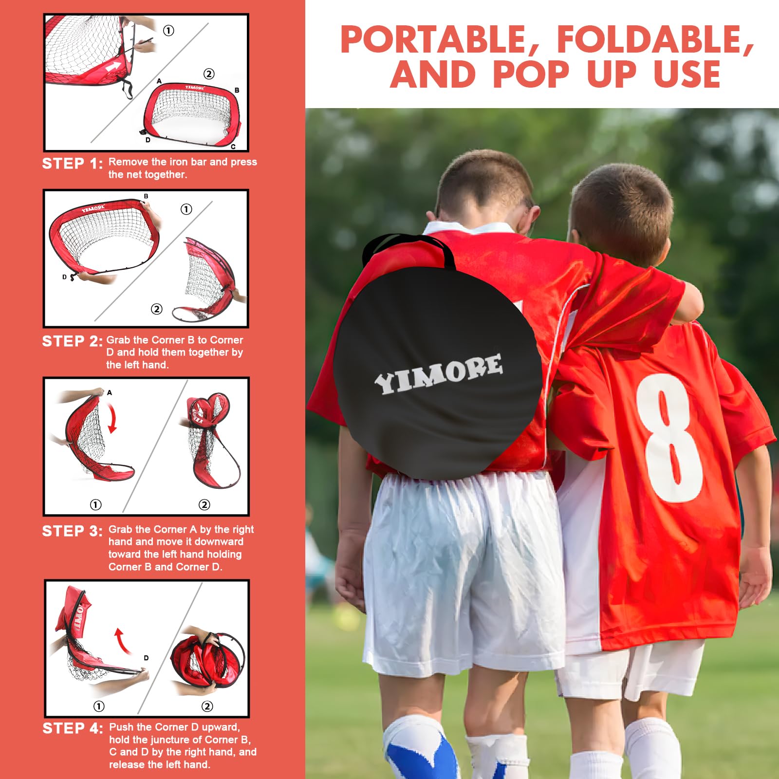 YIMORE Cage de Foot Enfant Exterieur, Pliable But de Foot Enfant avec Sac Porté, 4 Modes Cage de Foot Pop-up 120 x 80 x 80 cm, pour Jardin, la Cour, Plage