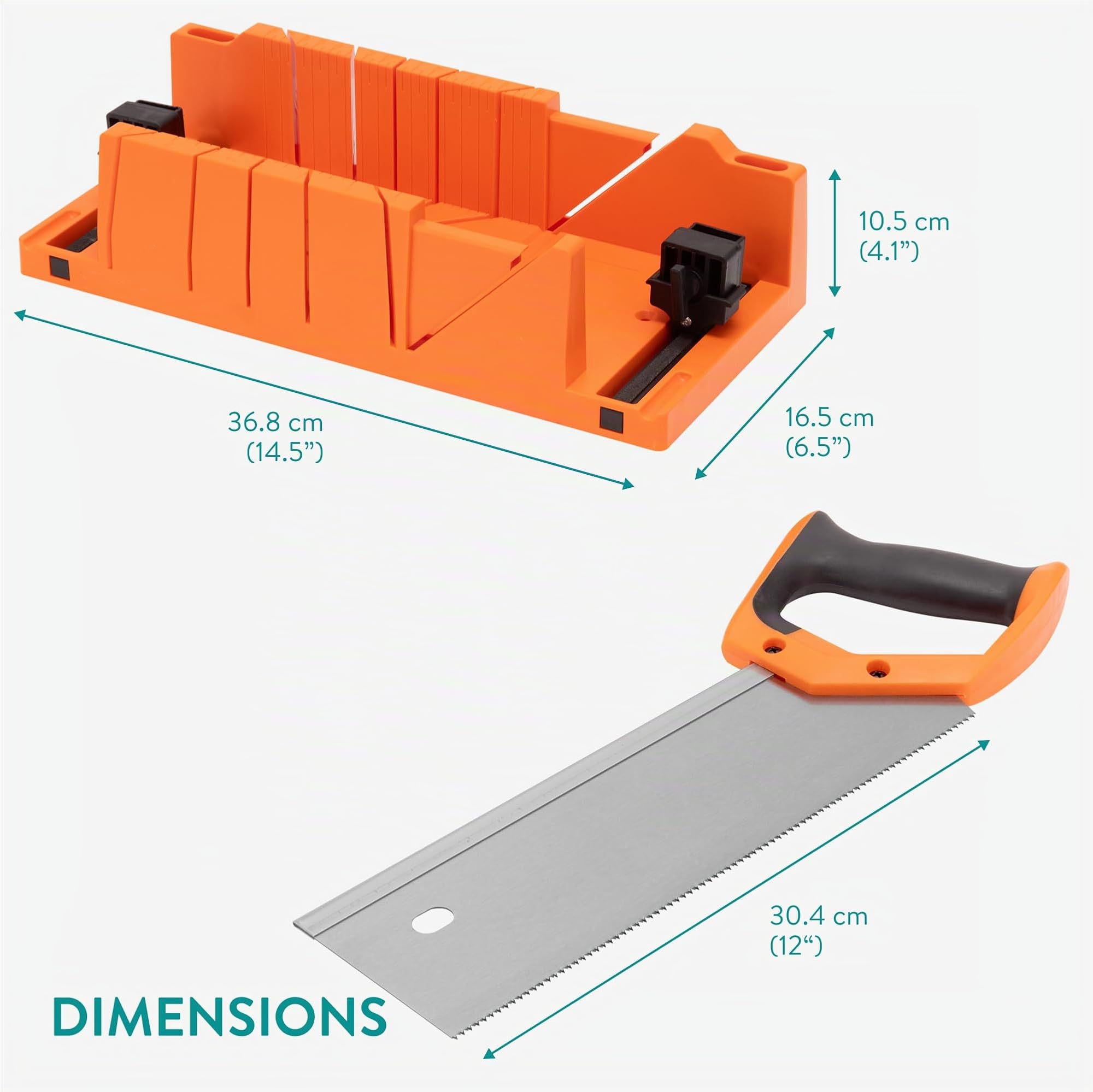 Navaris Boîte à onglets - Boîte à onglets avec scie 12" pour angle 22,5° 45° et 90° - Outil bricolage menuiserie modélisme petits travaux avec 2x pince réglable