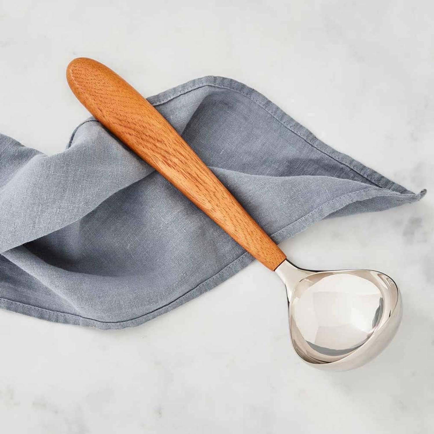Nambe Curvo Stainless Steel and Acacia 12.5 x 3 inch Wood Ladle by Nambe