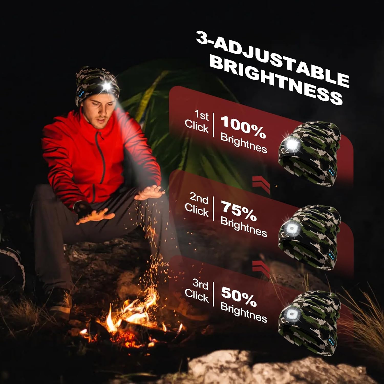 Gifts for Men, Rechargeable Bluetooth Music Unisex Beanie Hat with Light, Valentines Day Gifts for Him, Birthday Gifts for Men, Women, Camouflage