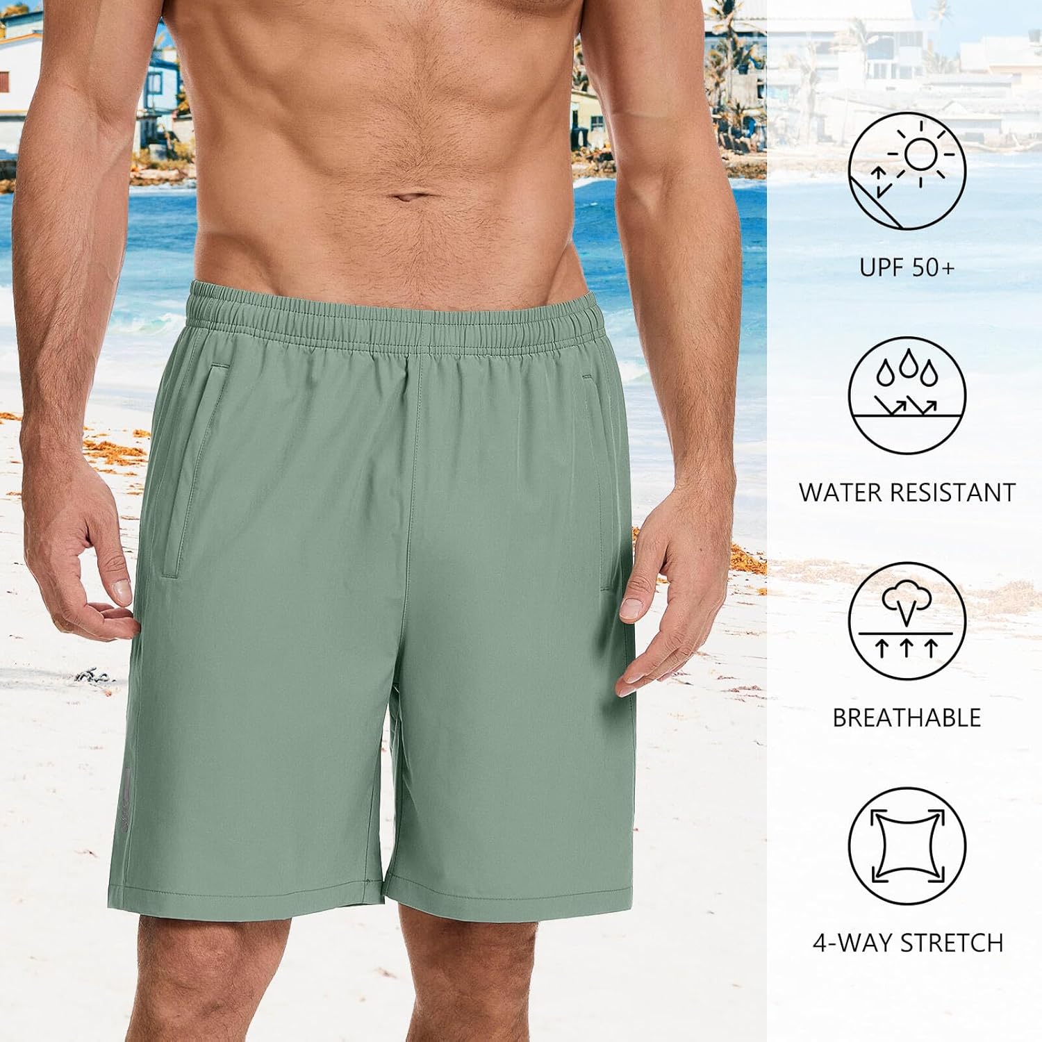 Men's UPF 50+ 7" Inseam Hiking Shorts with 3 Zipper Pockets Water Resistant Quick Dry Lightweight for Outdoor Fishing