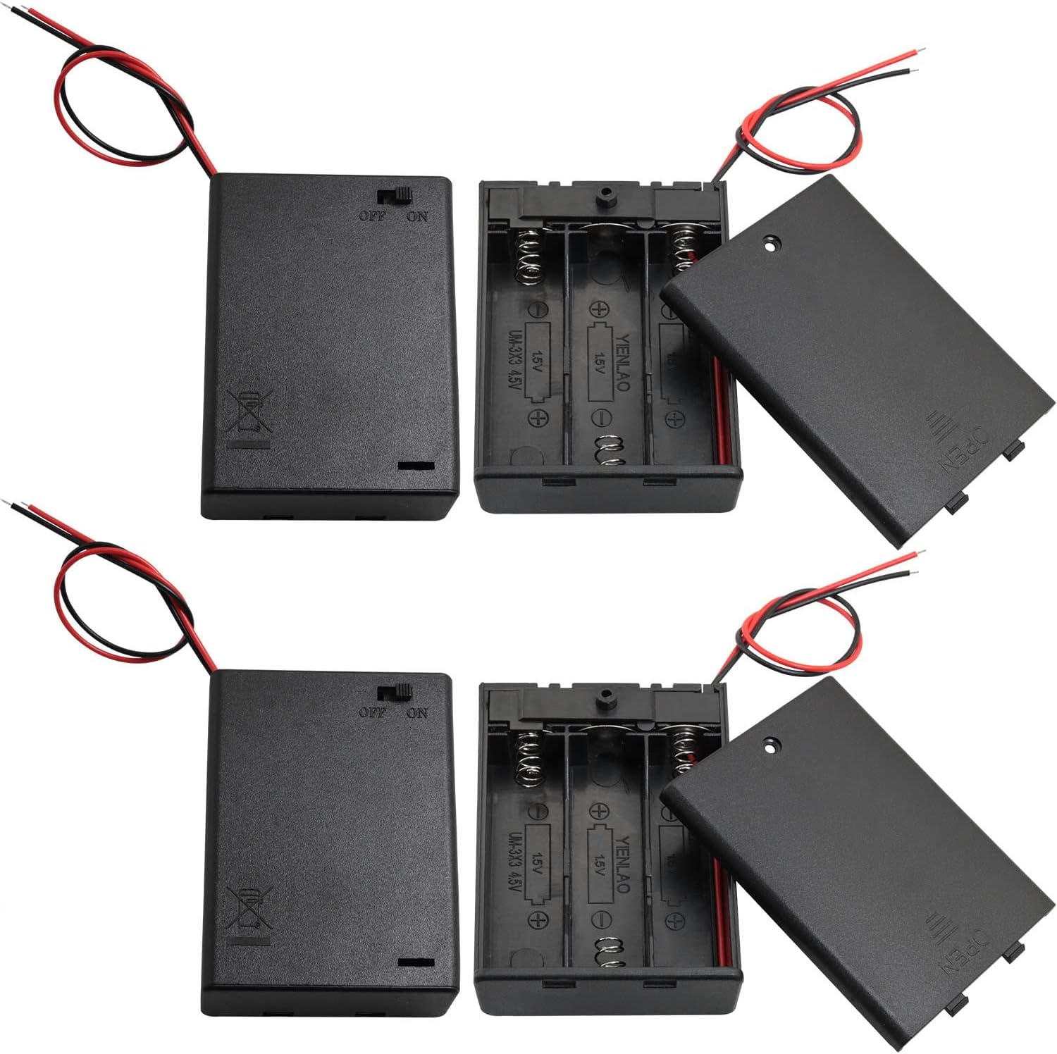 4PCS 4.5V Battery Holder with Switch, 3 AA Battery Holder with Switch and Cover, Battery Holder Case with Wire Leads and ON/Off Switch