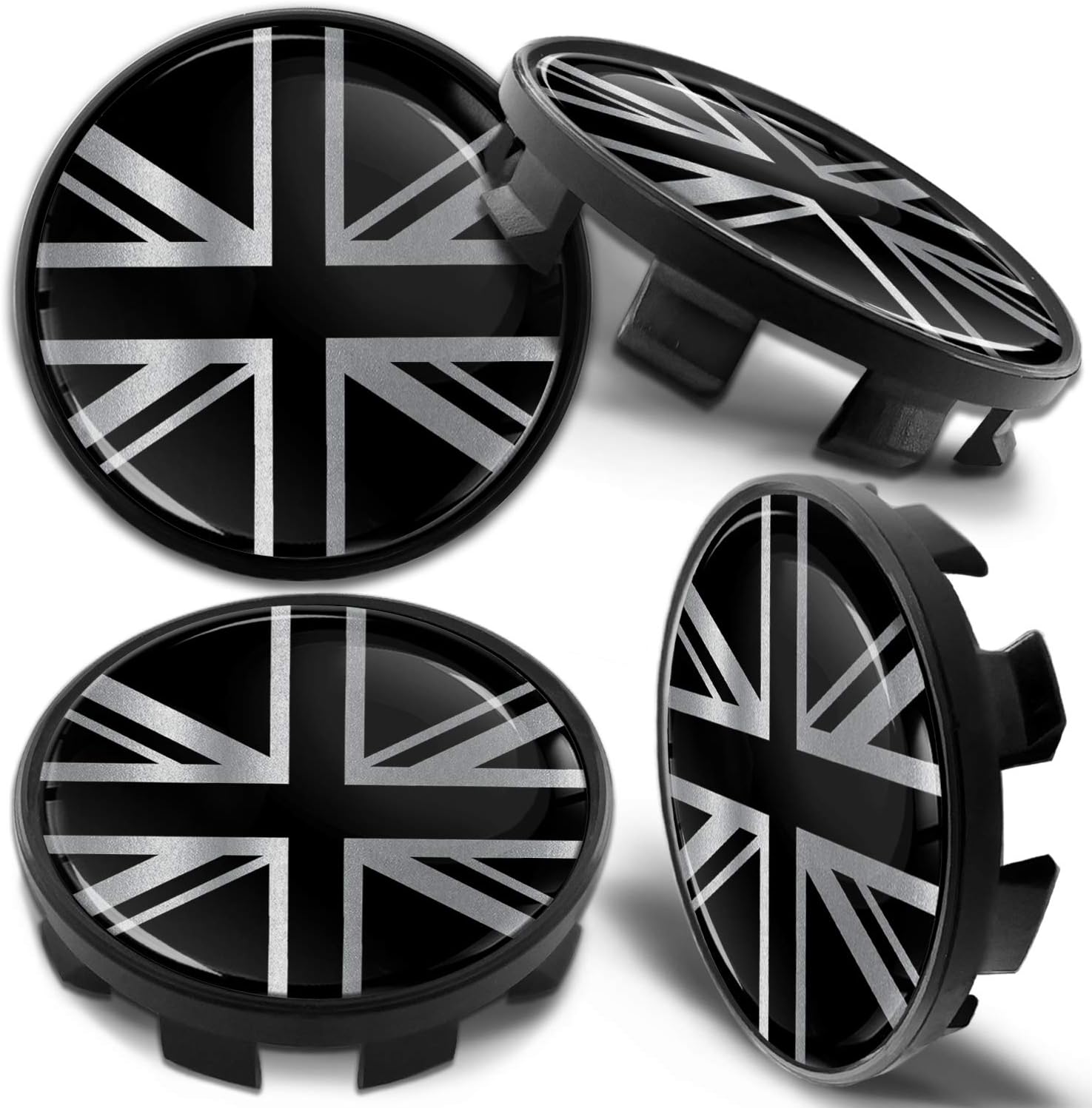 Biomar Labs 4 x 68mm Wheel Centre Alloy Hub Center Caps Compatible with BMW 36136783536 Hubcaps (UK Flag Union Jack Silver CB 29)