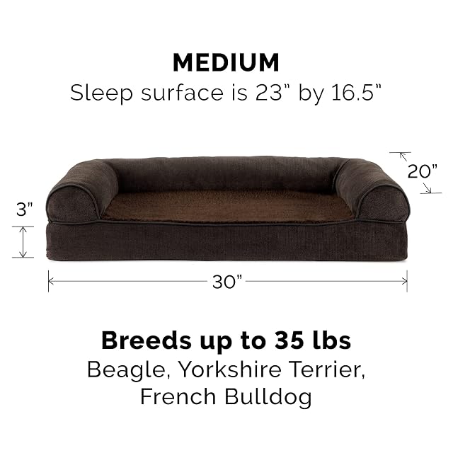 Foto 2 de 8 de Furhaven Medium Memory Foam Dog Bed Sherpa & Chenille Sofa-Style w/Removable Washable Cover - Coffee, Medium