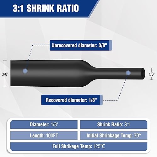 Miniatura 9 de WORKPRO Tubo termorretráctil de 100 pies y 14 pulgadas, relación 31, tubo retráctil de alambre térmico de doble pared, tubo de cable retráctil de