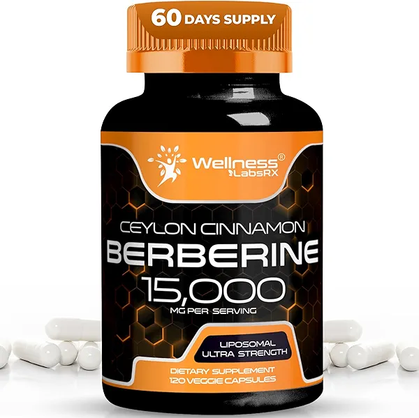 WELLNESS LABSRX Berberine Supplement 15,000mg - Berberine with Ceylon Cinnamon, Overall Wellness Support Capsules - 120 Capsules (Pack of 1)