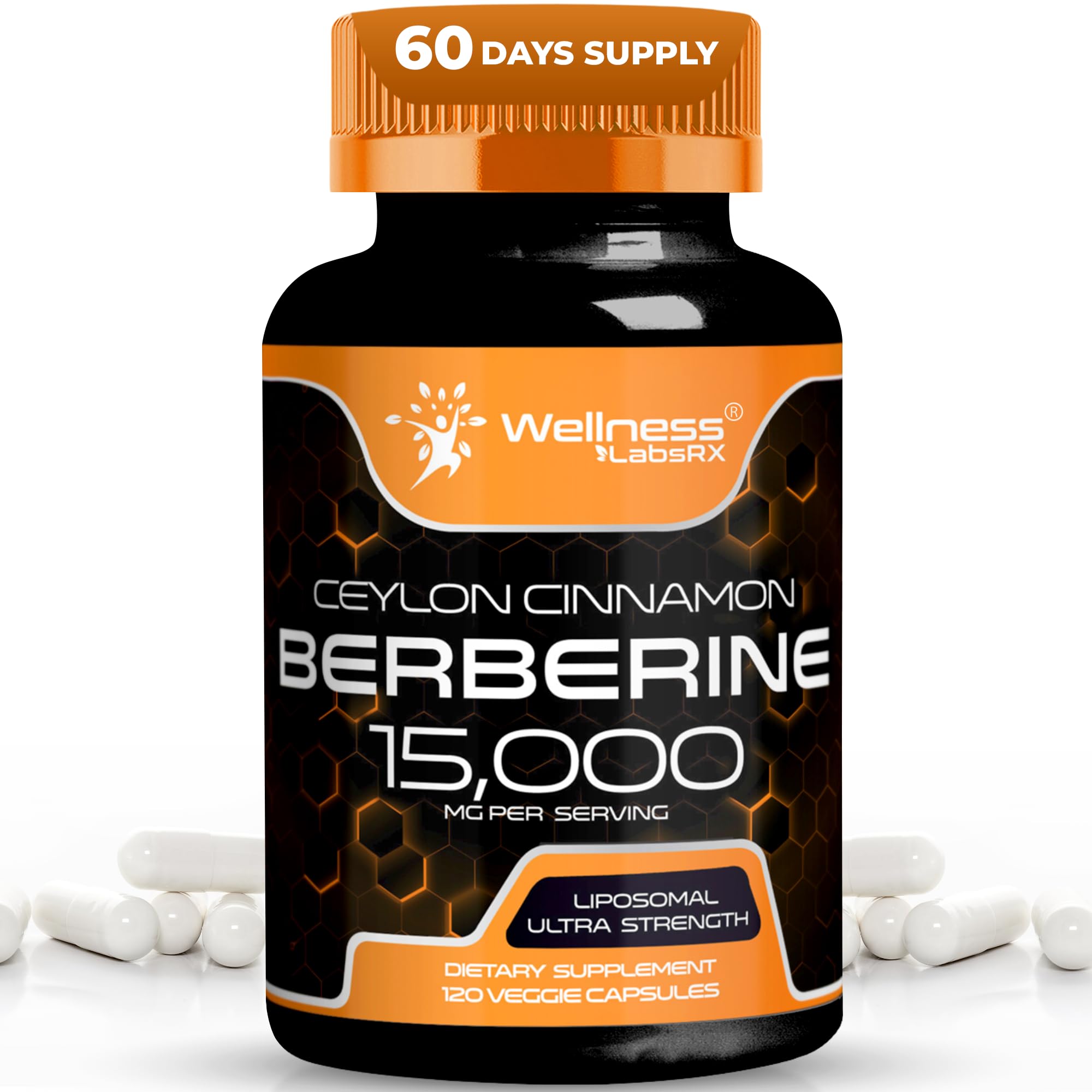 Berberine 15,000mg - Third-Party Tested Berberine Supplement HCL with Ceylon Cinnamon, Black Pepper Extract and Apple Cider Vinegar, Heart Support Capsules - 120 Capsules - Pack of 1