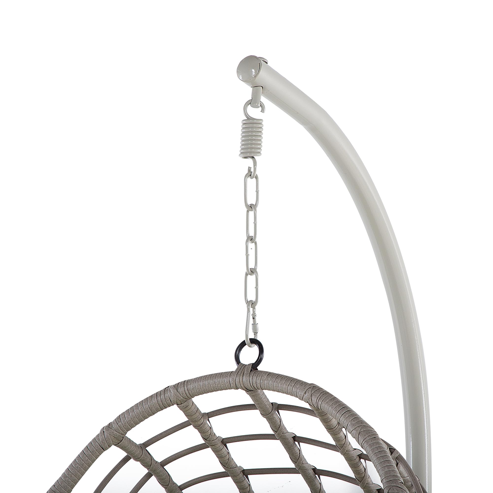 Polyrattan Hängesessel mit Gestell Stahl beige Eiform Kissen grün Boho Arpino
