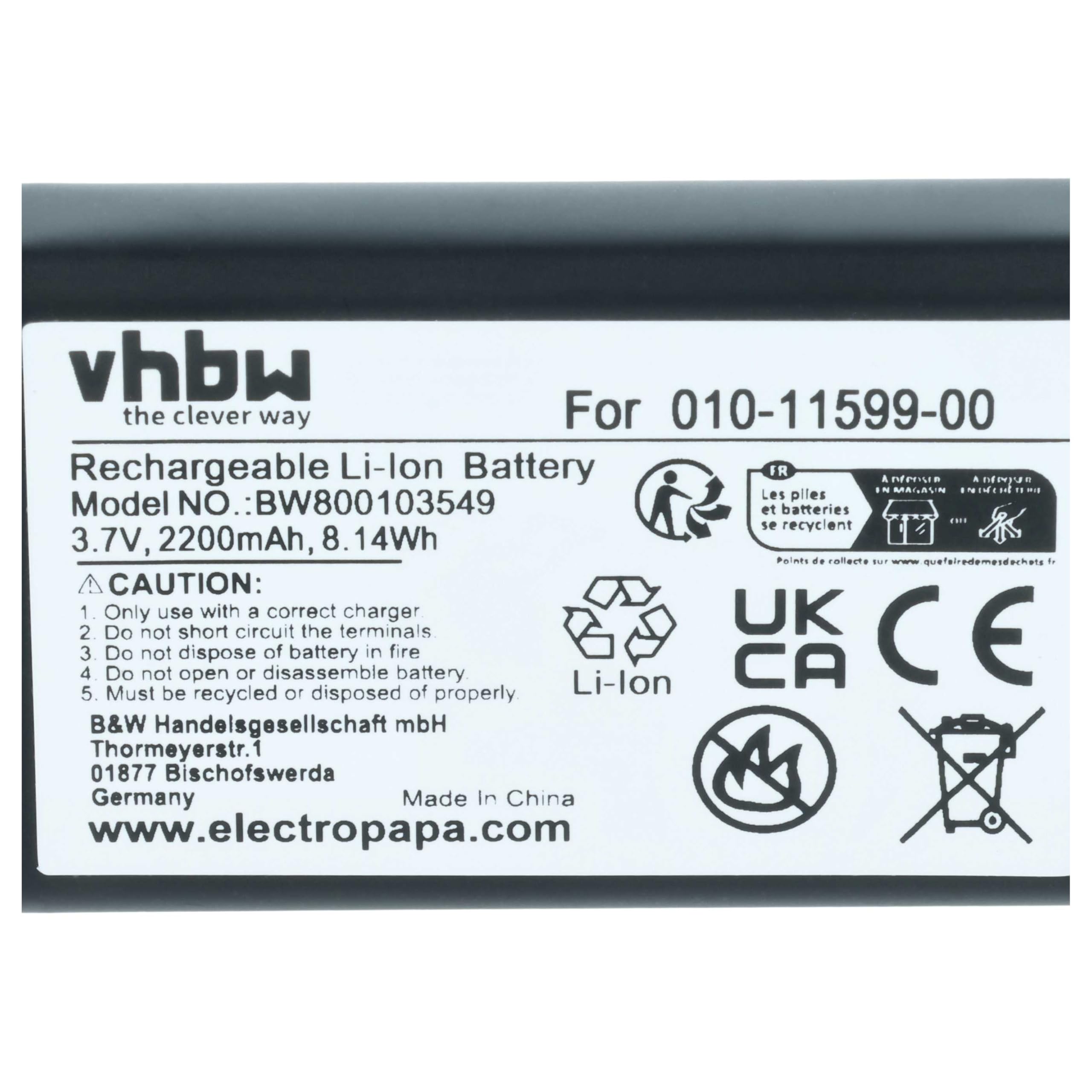 vhbw Batería Compatible con Garmin Alpha 100 Handheld navegador, navi, GPS (2200 mAh, 3,7 V, Li-Ion)