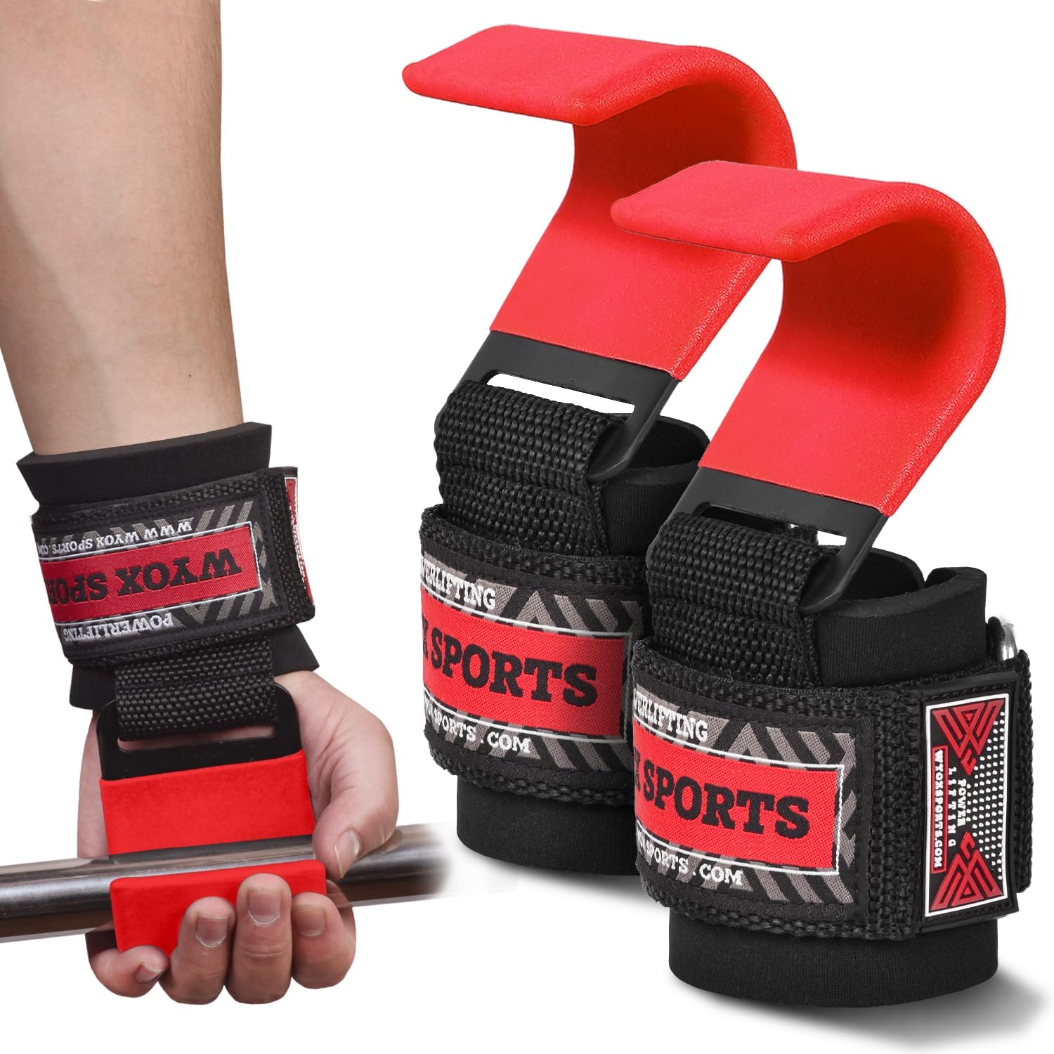 WYOX Weight Lifting Hooks for Deadlift, Pull Ups & Rows – Heavy Duty Wrist Support Grips to Lift Heavier, Reduce Grip Fatigue & Improve Performance – Padded Straps for Men & Women
