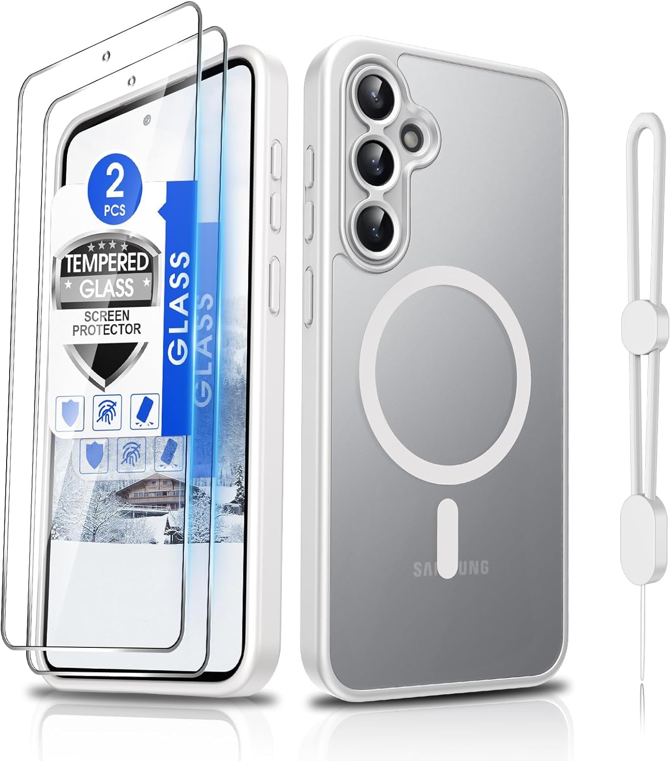 Dizn for Samsung Galaxy S23 FE Phone Case,[Not Fit S23],with 2 Tempered Glass Screen Protector,[Fit for MagSafe],Matte Translucent,Military-Grade Shockproof for S23FE,Funda para S 23 FE (6.4"),White