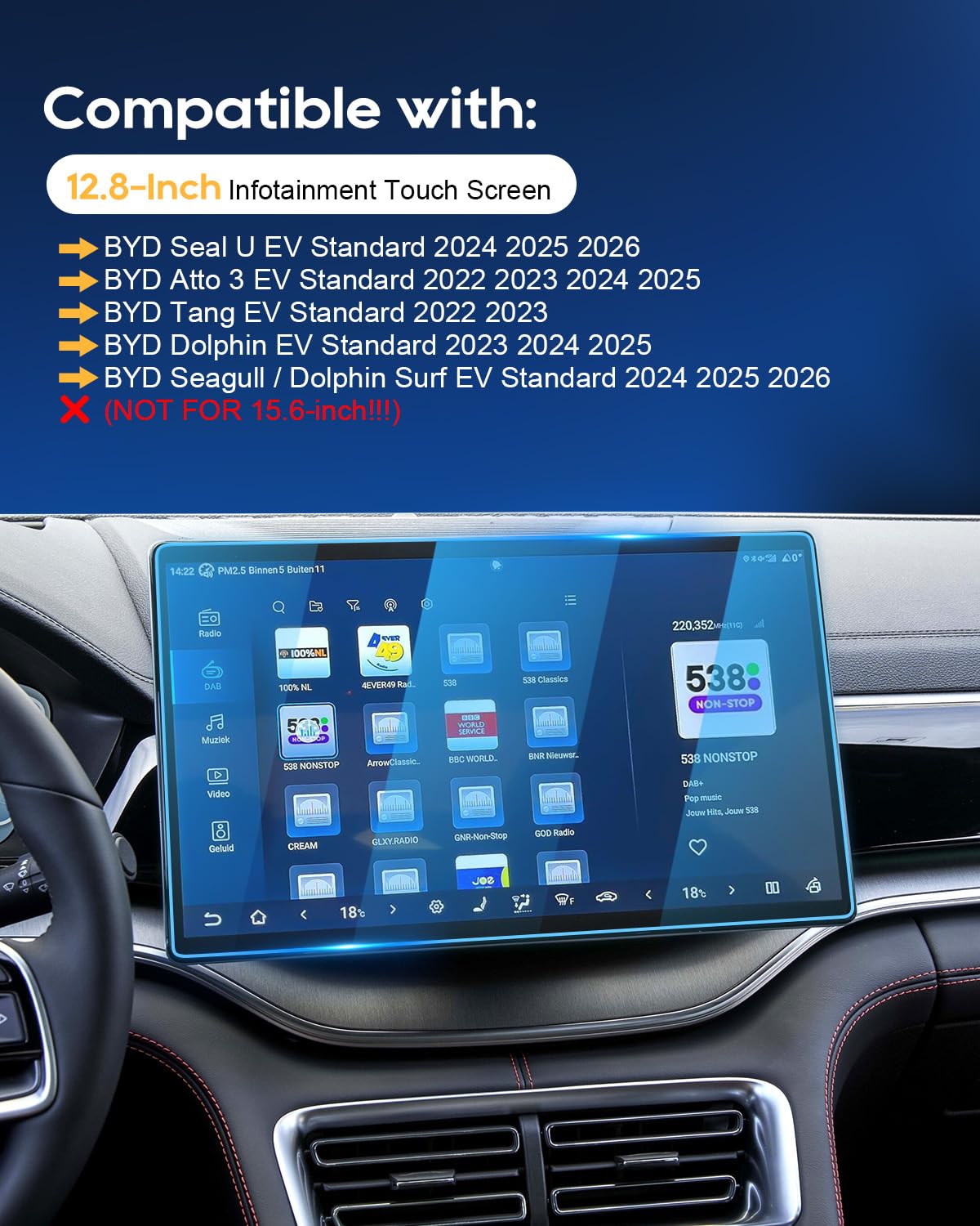 Pellicola protettiva vetro temperato 9H 12,8 pollici per BYD Seal U EV DM-i Dolphin Atto 2 EV DM-i Seal 6 DM-i Touring Atto 3 Navigation