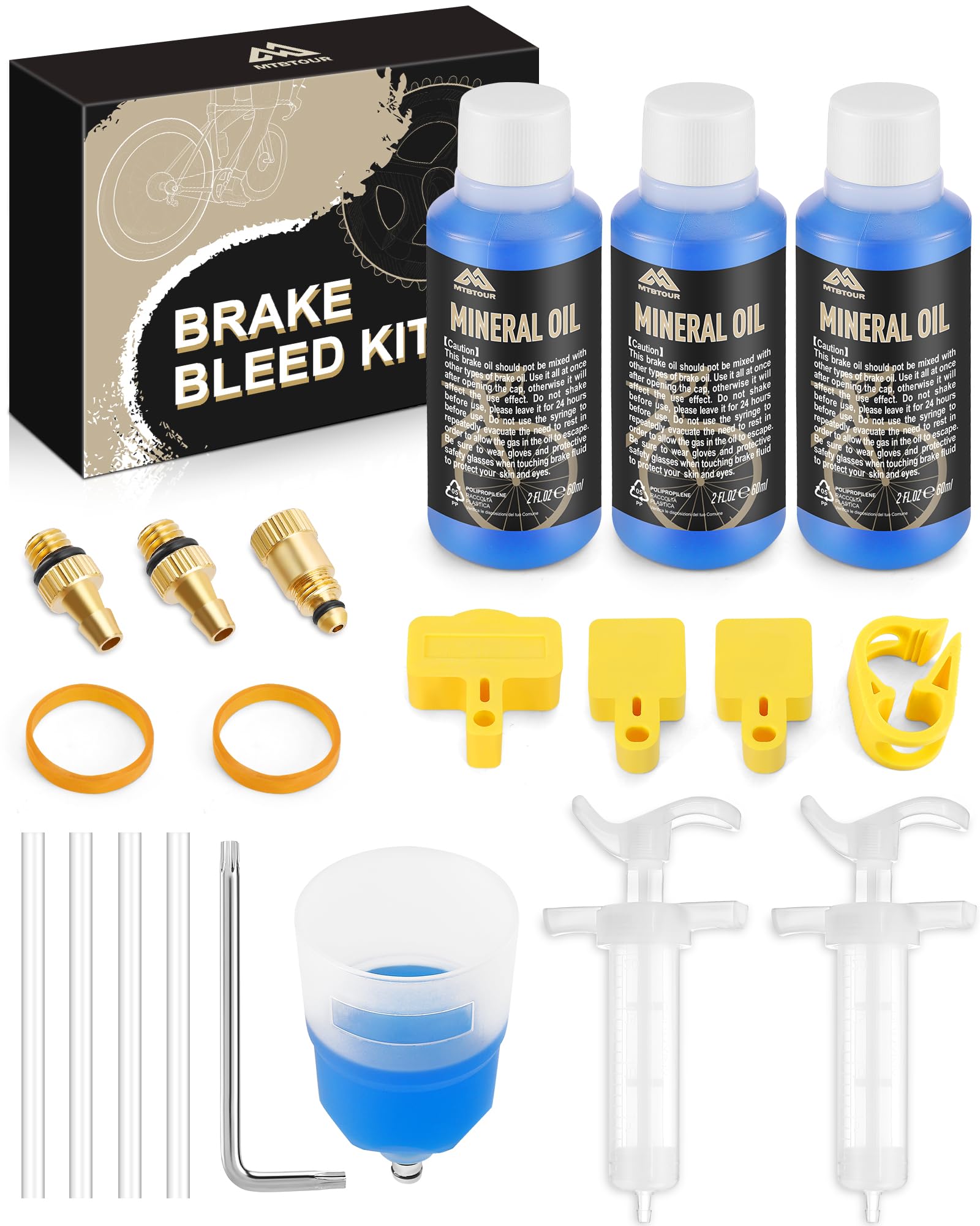 mtbtour Entlüftungskit für MAGURA Scheibenbremsen, Bremsen Entlüftungskit Enthält 180 ml Mineralöl-Bremsflüssigkeit und Metalladaptern