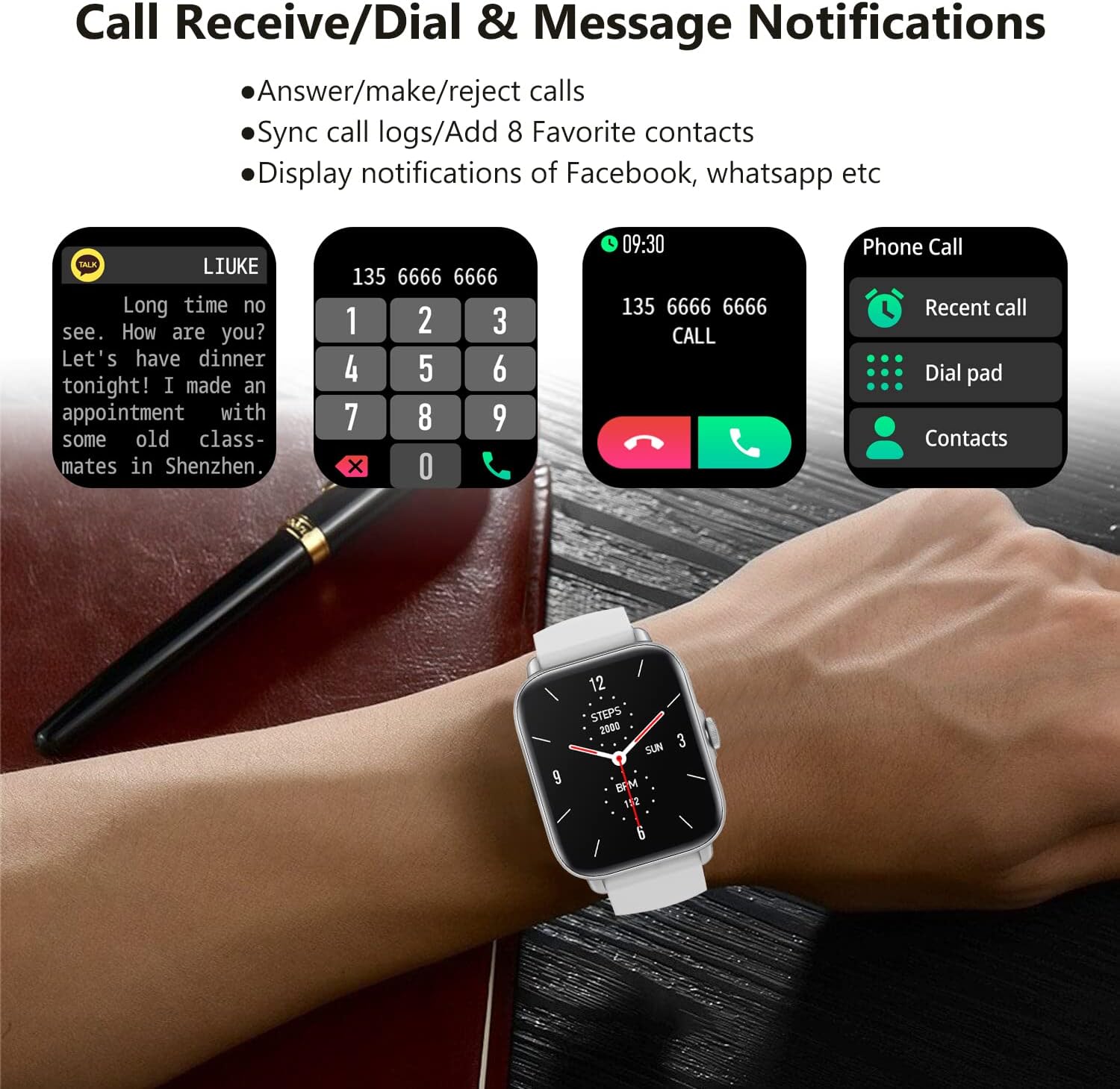 VAOYAO Smart Watch(Call Receive/Dial), 1.7" Full-Touch Screen Smartwatch Fitness Tracker for Android and iOS Phones with Heart Rate & Sleep Monitor, Activity Fitness Tracker Watch for Women Men, Gray