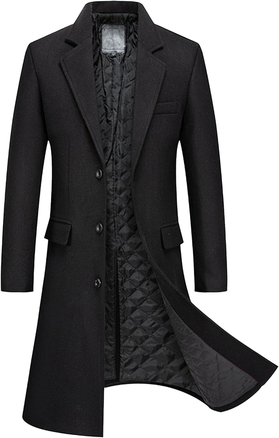 Maiyifu-GJ Men Slim Fit Long Wool Blend Coat Notched Collar Single Breasted Trench Overcoat Casual Business Windbreaker Coats