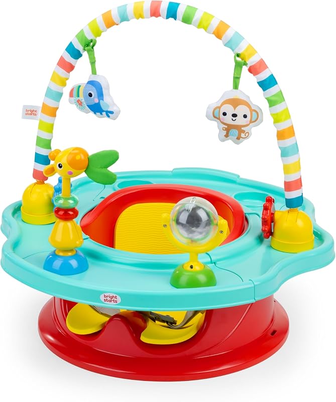 Bright Starts SuperSeat 3 en 1 Playful Paradise, asiento de actividades para bebé con juguetes, bandeja para refrigerios, asiento elevador, bandeja sin BPA, unisex, a partir de 6 meses