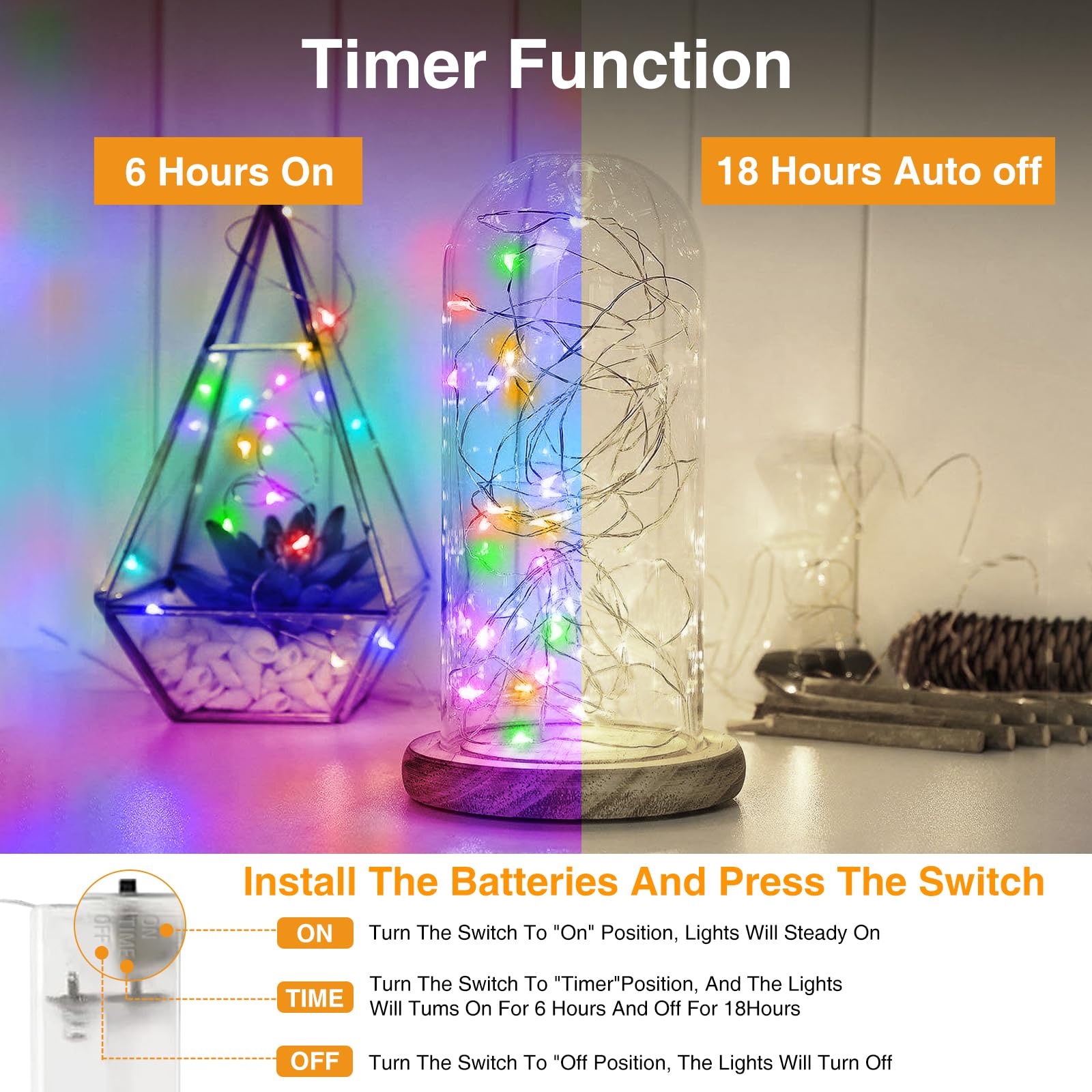 litogo 6 stuks mini-lichtketting met batterij, 2 m, 20 leds, lichtkettingbatterij met 3 modi, waterdicht, kleine lichtketting, werkt op batterijen, voor bruiloft, feest, binnen, kerstdecoratie, blauw
