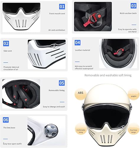 Miniatura 3 de Casco vintage de cara completa para motocicleta, casco Jet Moto Cruiser Scooter unisex para adultos, aprobado por DOT