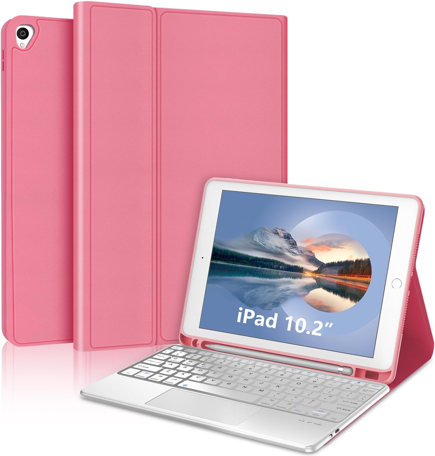for iPad 9th Generation Case with Keyboard 10.2 Inch - Multi-touch Trackpad, Wireless Bluetooth Detachable Keyboard case for iPad 8th Gen/7th Gen/iPad Pro 10.5"/iPad Air 3rd Gen, Red Non-backlit