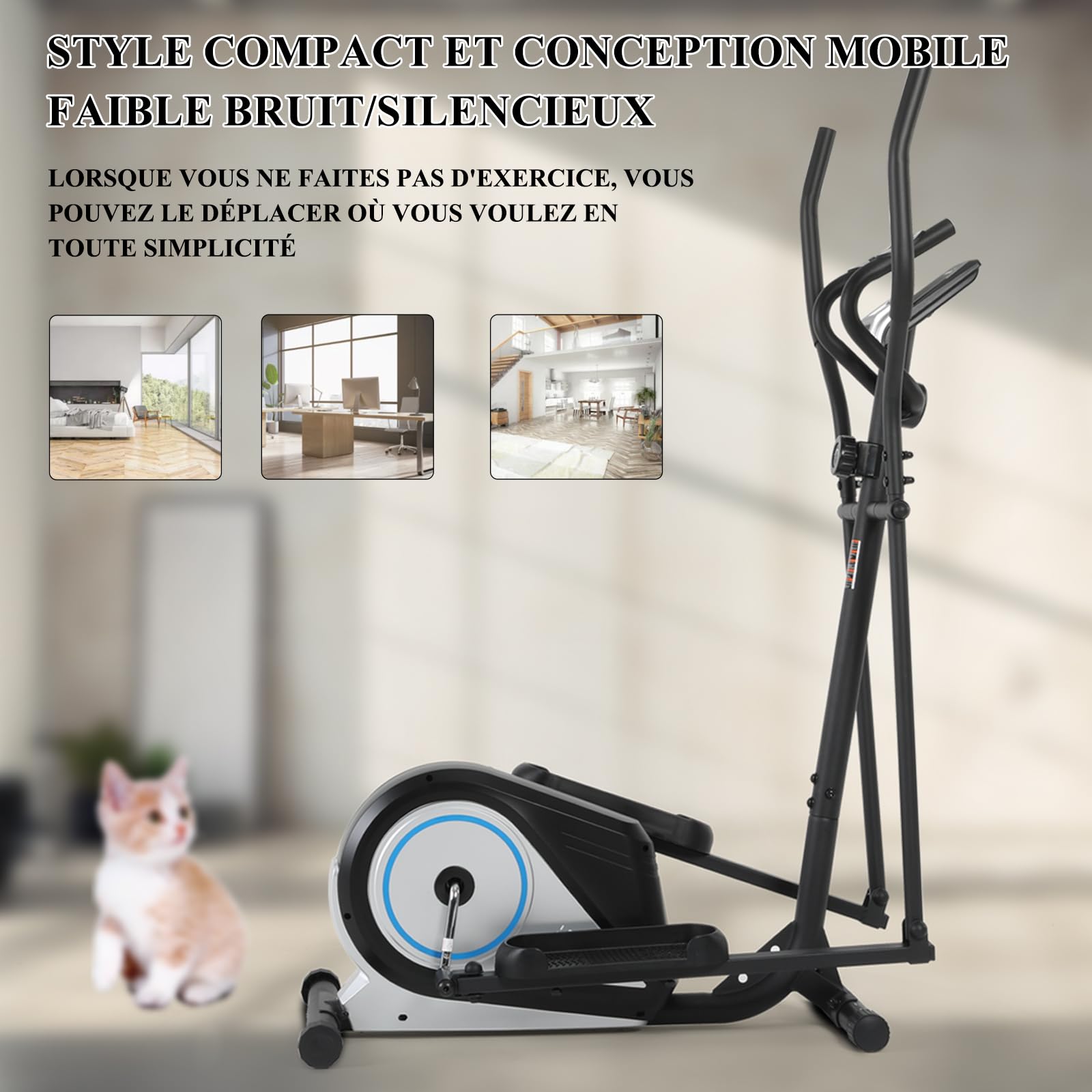 ISE Vélo Elliptique d'Appartement Magnétique, Vélos Elliptiques Maison/Bureau, Ecran LCD, avec 8 Niveaux Résistance, Affichage LCD Impulsion, Volant d'Inertie Magnétique, Velo Elliptique Cardio