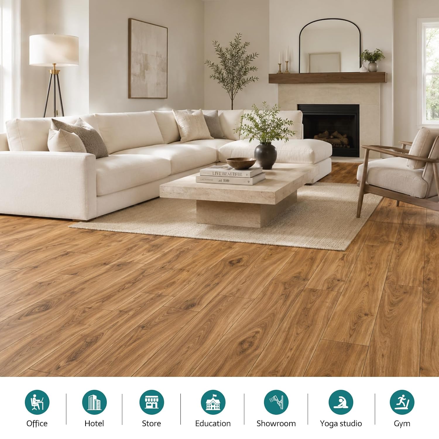 Wood Textured Click-Lock SPC Floor Tiles 10-Pack, 48x6 Inch, Dexter Oak | Vinyl Floor Planks, Wood Look 5mm Thick Waterproof Flooring for Living Room, Kitchen, Basement