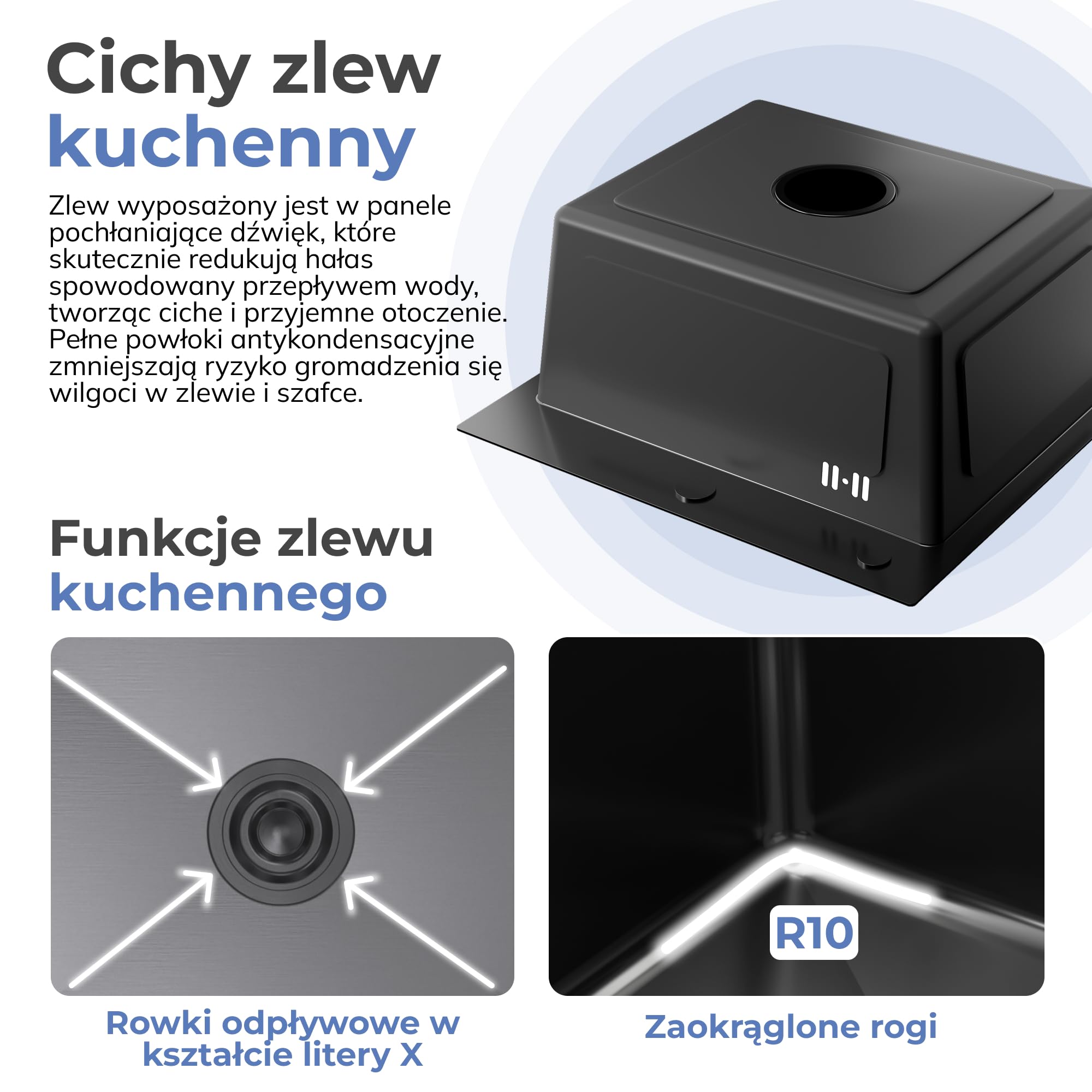 Zlewozmywak kuchenny jednokomorowy Grafit 37x45