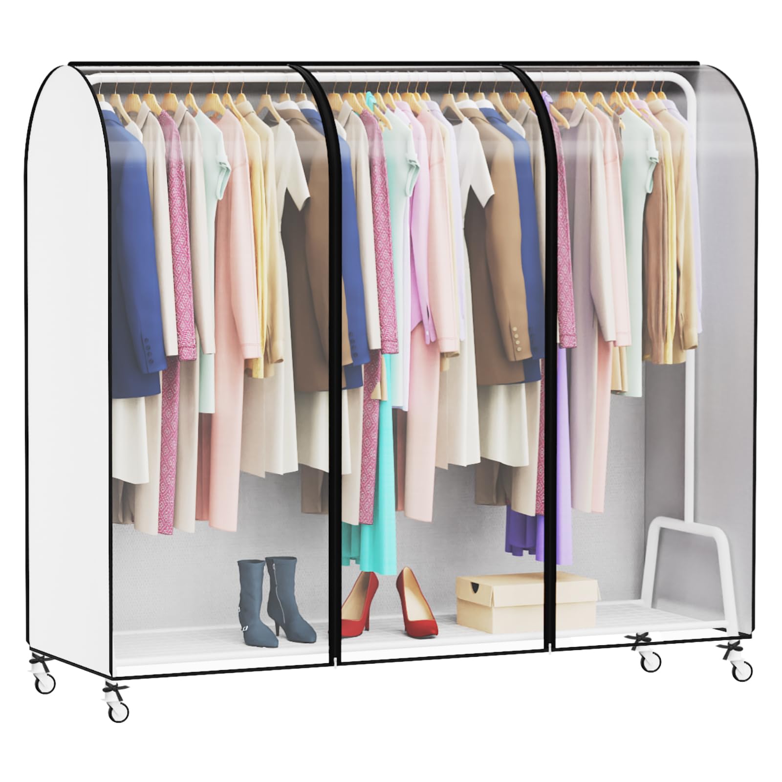 Syeeiex 6ft Translucent Clothes Rail Cover with Double Strong Zipped 72" Dustproof Cover Protective Zip Cover for Hanging Garment, Cover For Clothes Rail, 182 x 152 x 50 cm, White & Transparent