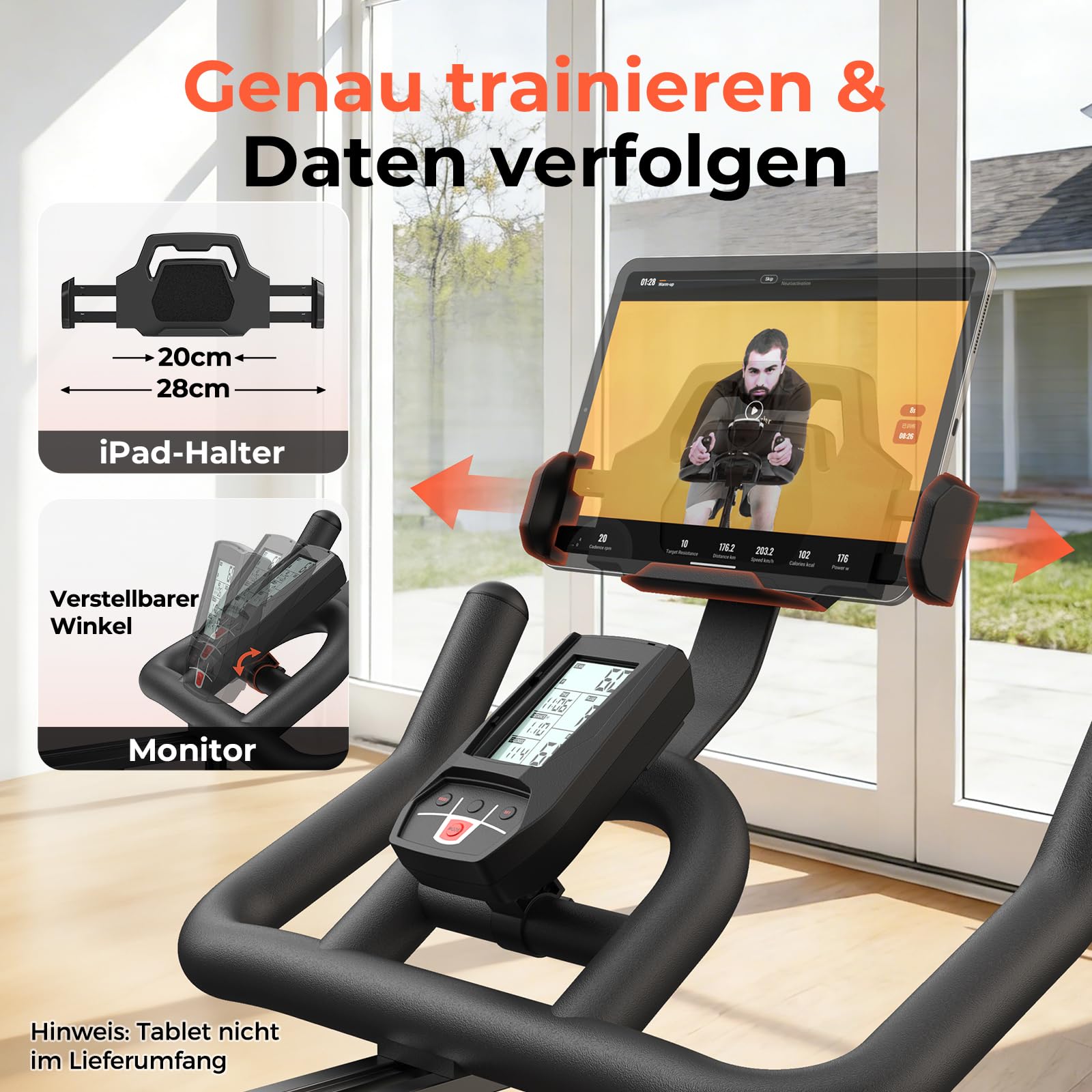 YOSUDA Heimtrainer Fahrrad, Leises Schwerlast Indoor Cycling Bike, 8KG Magnet-Schwungrad, Ergometer mit verbessertem LCD-Monitor mit 6 Fenstern, APP, Tablet-Halter, Bis 160KG