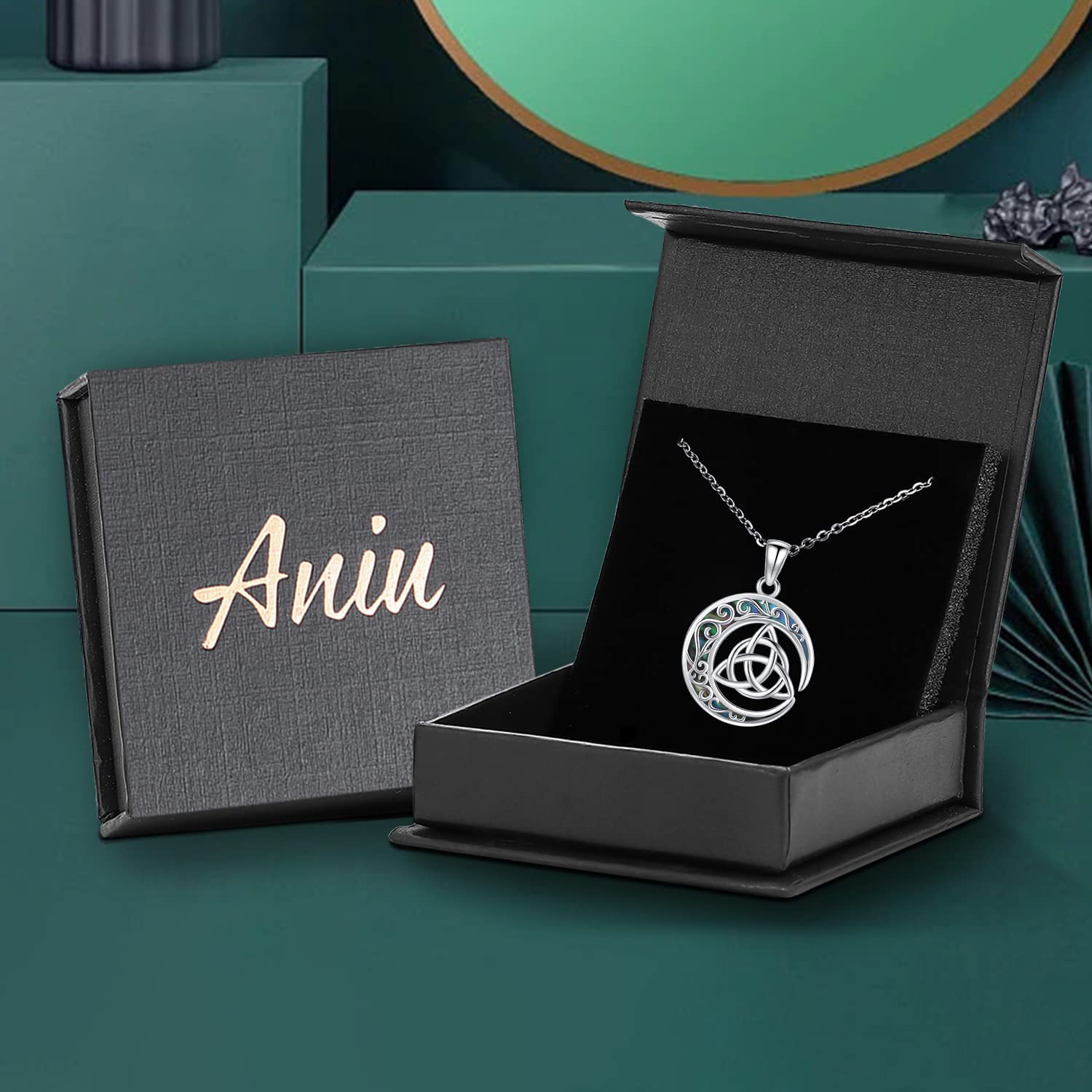 Collar Mujer Plata de ley 925, Colgante de Nudo Celta/Diosa de Triple Luna/Pentagrama/Vikingo Águila/Tortuga para Mujer, Amuleto Regalos Colgante Mujeres y Niñas