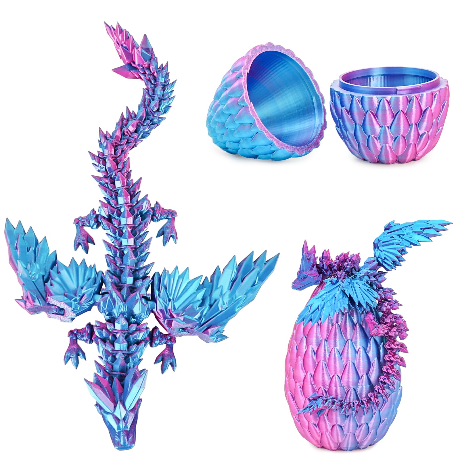 Winged Dragon Inside Surprise Egg Fun Collectible Toy Gift for Kids and Adults, 3D Printed Fantasy Dragon Ideal for Christmas Easter Birthdays and Holiday Decorations (Purple, Medium)